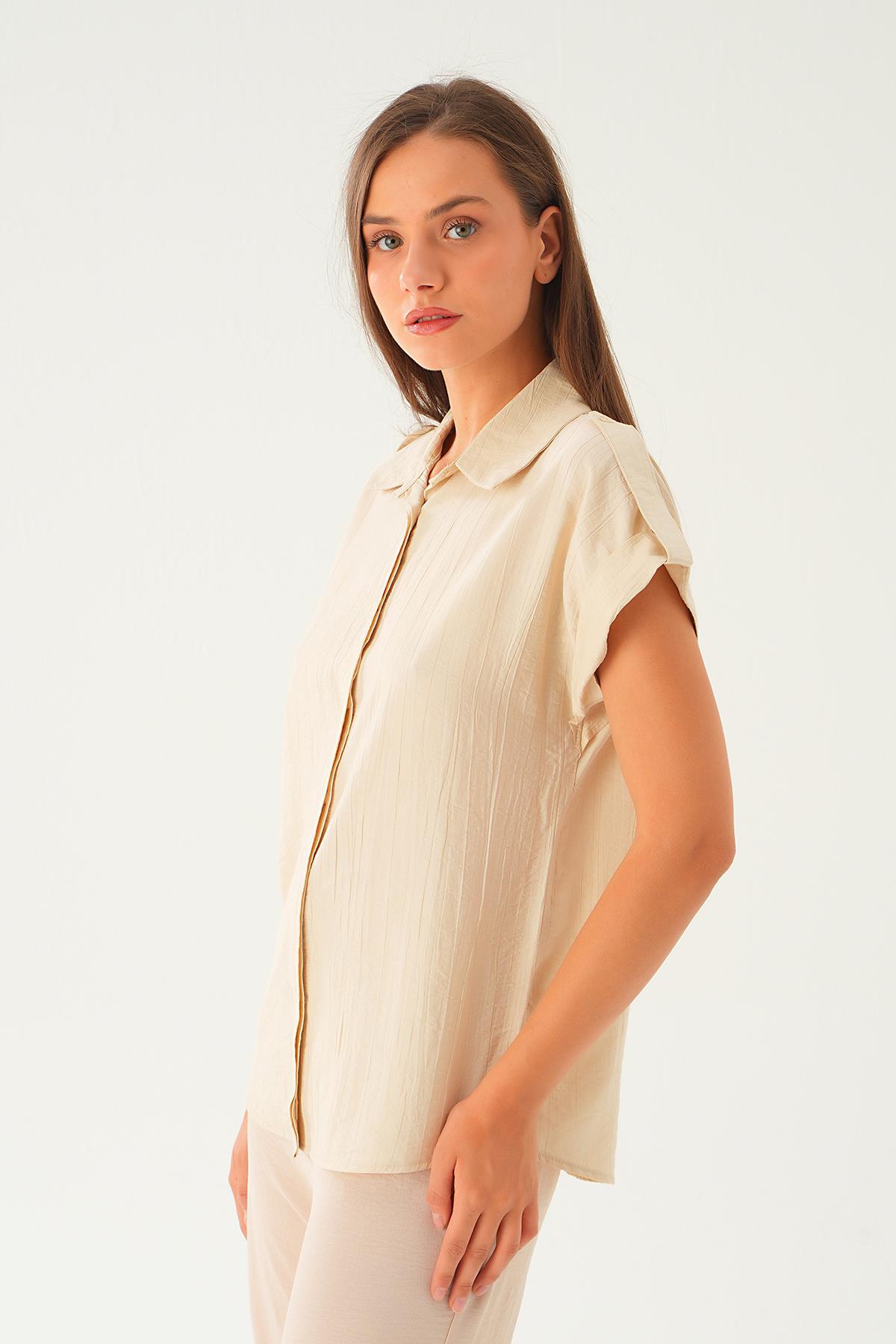 Bej Kısa Kol Gömlek 4160A - 4