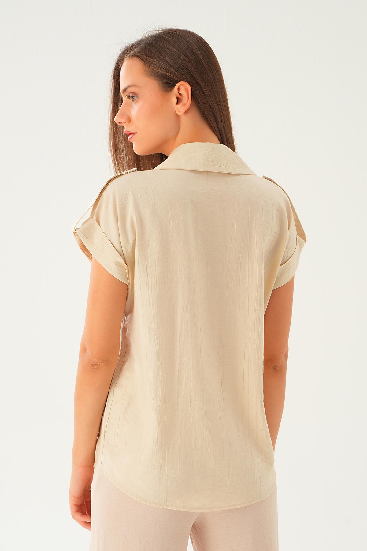 Bej Kısa Kol Gömlek 4160A - 5
