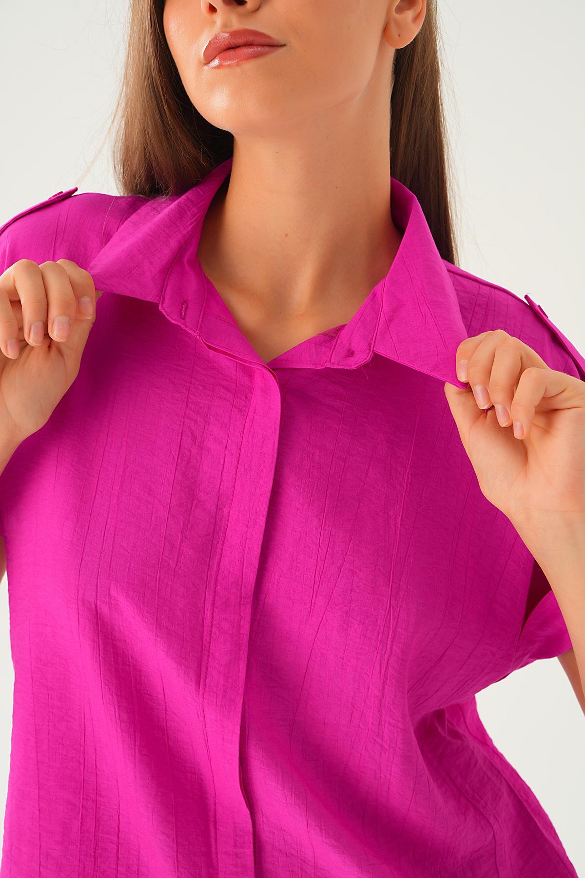 Fuşya Kısa Kol Gömlek 4160A - 2