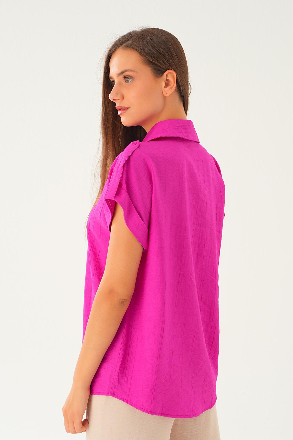 Fuşya Kısa Kol Gömlek 4160A - 5