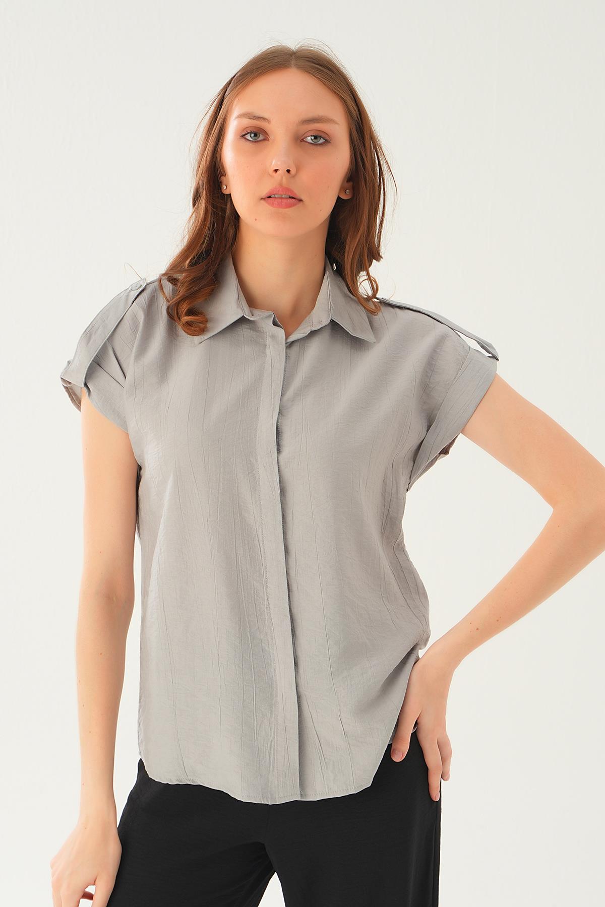 Gri Kısa Kol Gömlek 4160A - 1