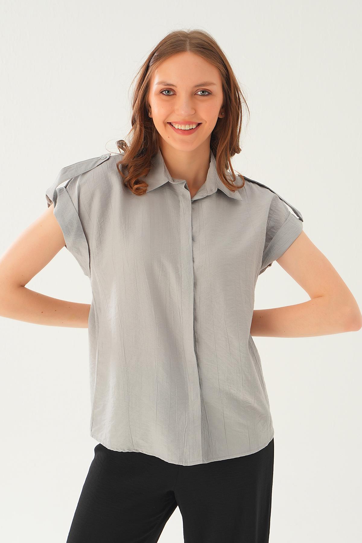 Gri Kısa Kol Gömlek 4160A - 3