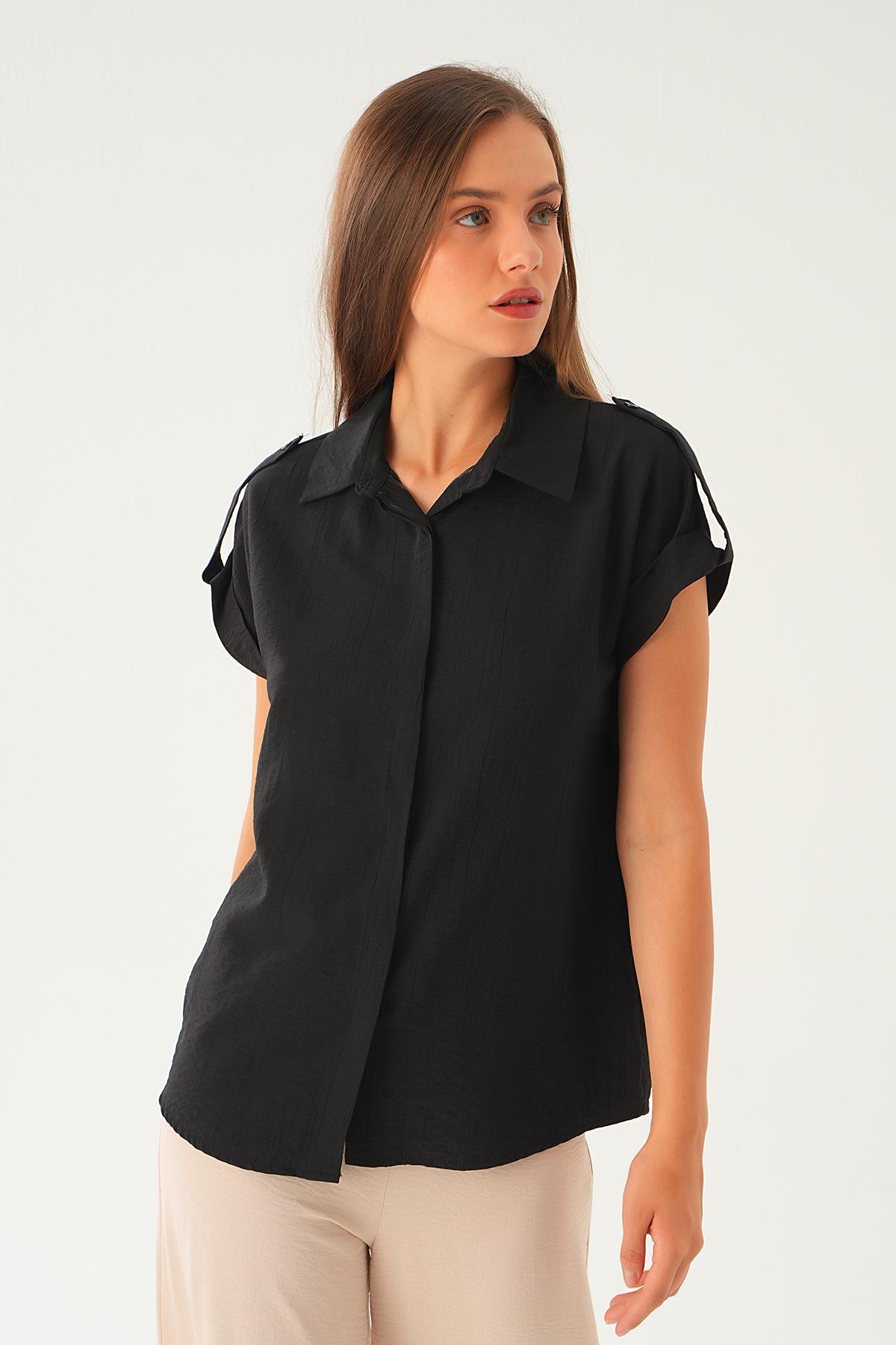 Siyah Kısa Kol Gömlek 4160A - 2