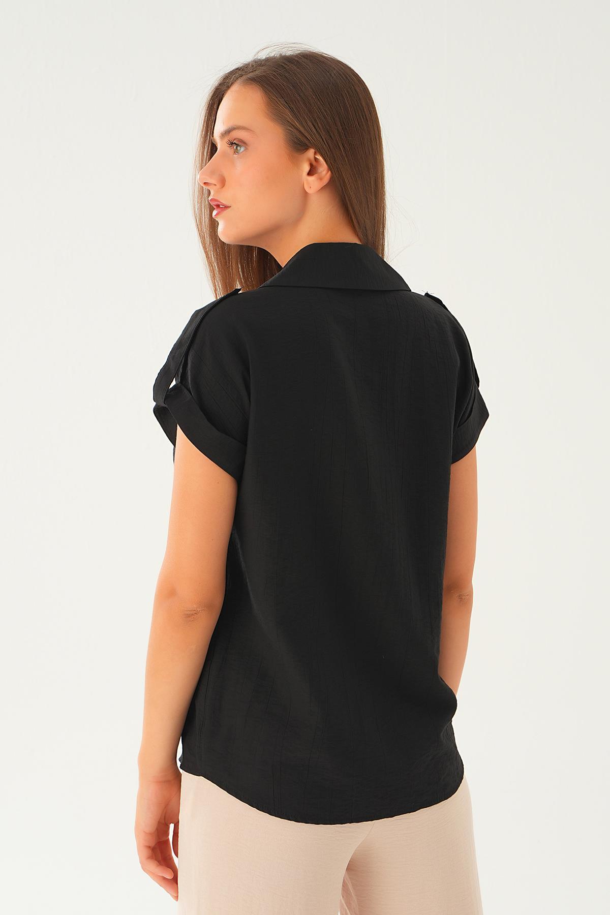 Siyah Kısa Kol Gömlek 4160A - 5