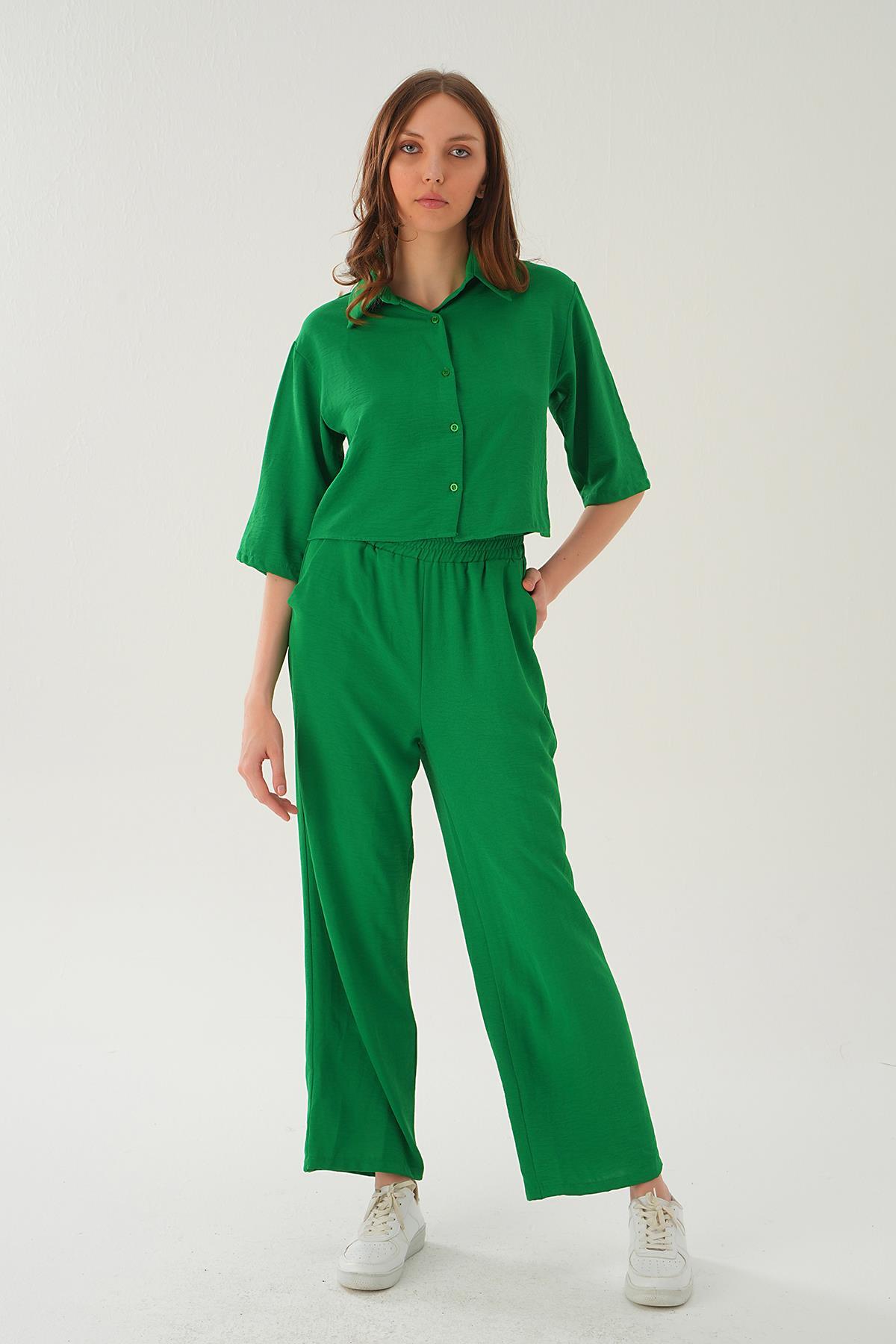 Benetton Yeşili Gömlek Detay Pantolon Takım 4161A - 1