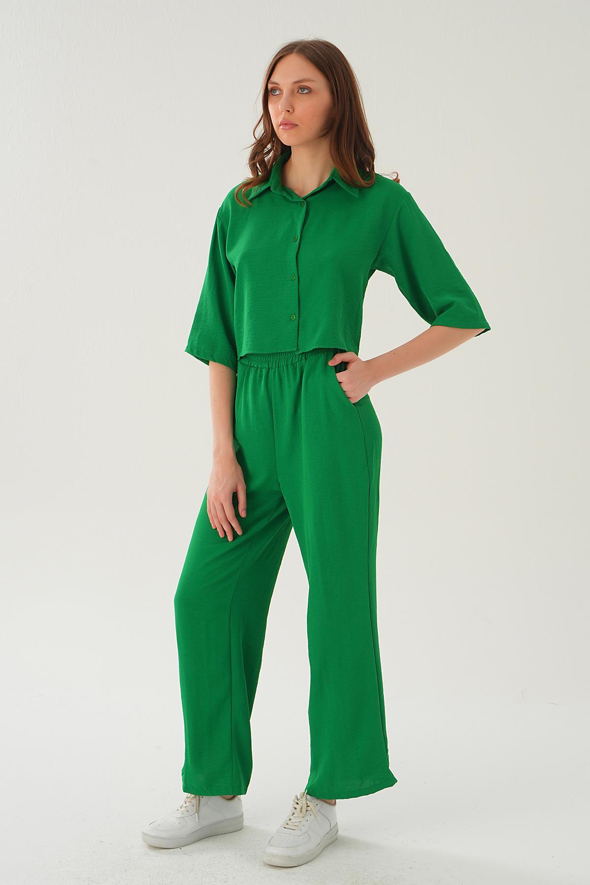 Benetton Yeşili Gömlek Detay Pantolon Takım 4161A - 2