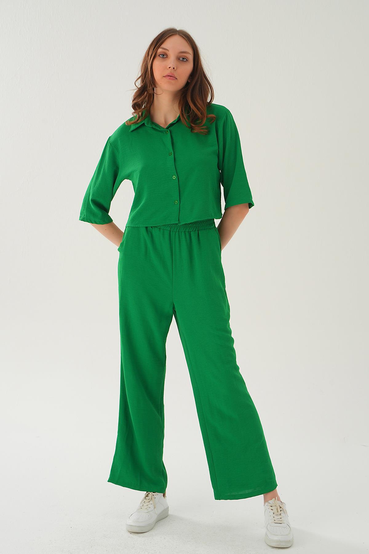 Benetton Yeşili Gömlek Detay Pantolon Takım 4161A - 4