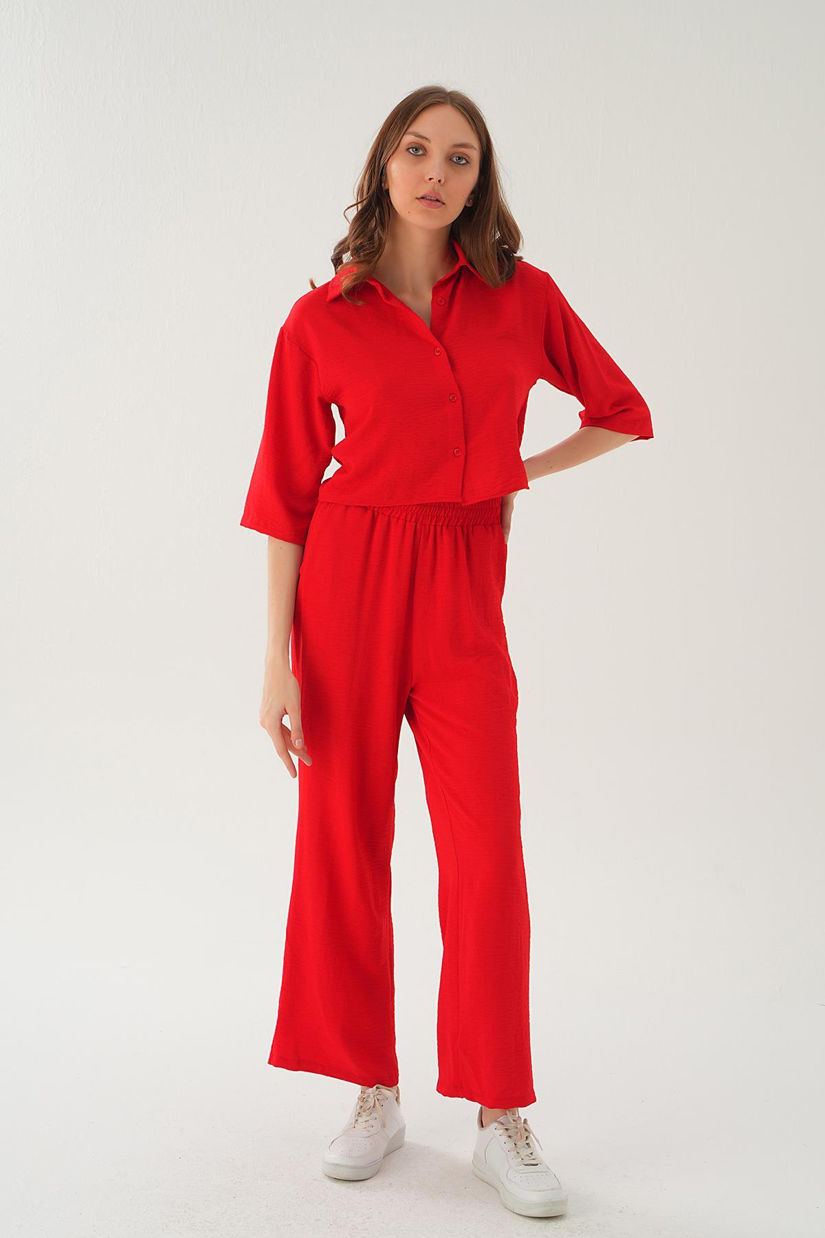 4161A Gömlek Detay Pantolon Takım Kırmızı 