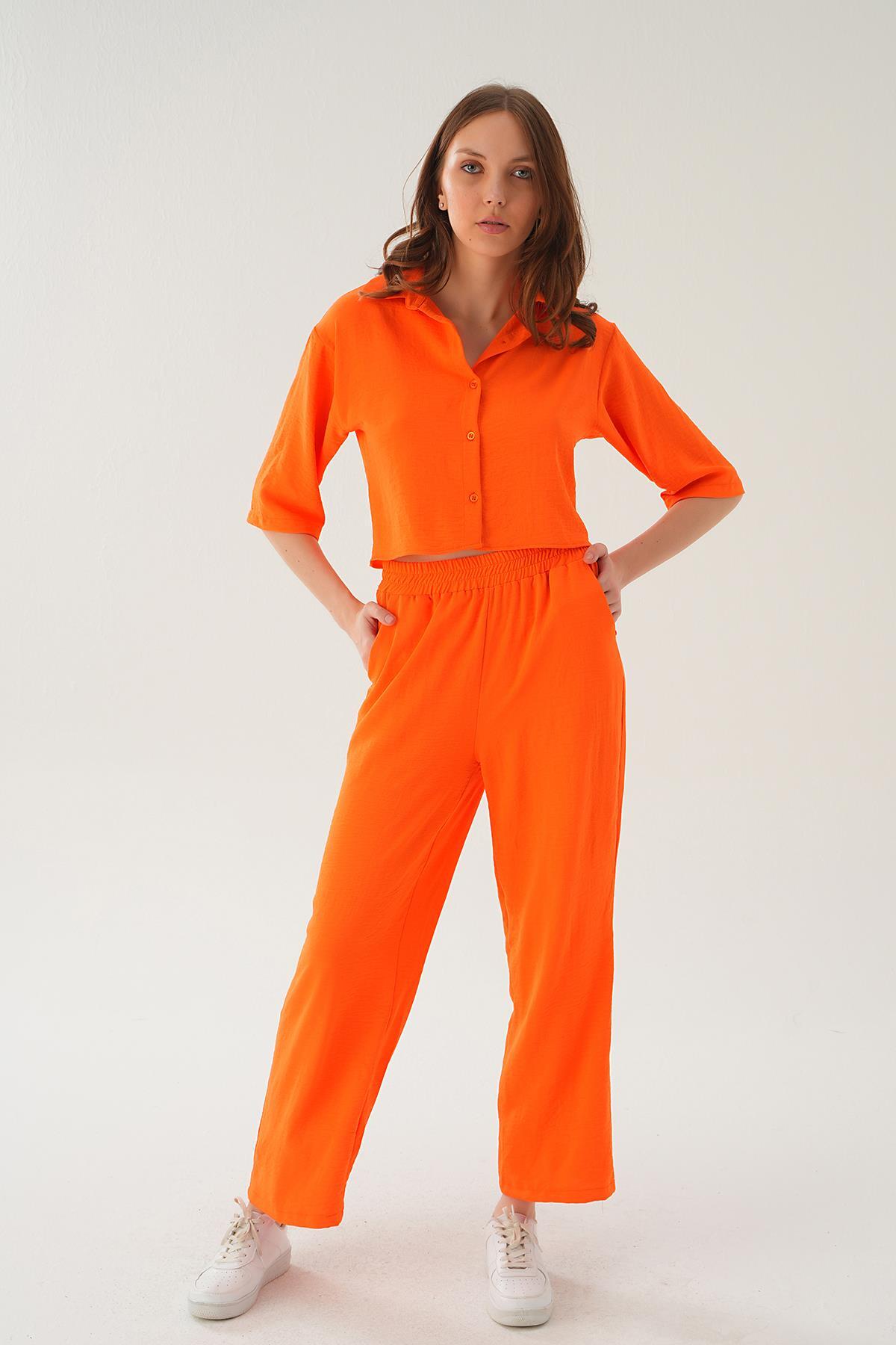 4161A Gömlek Detay Pantolon Takım Orange 