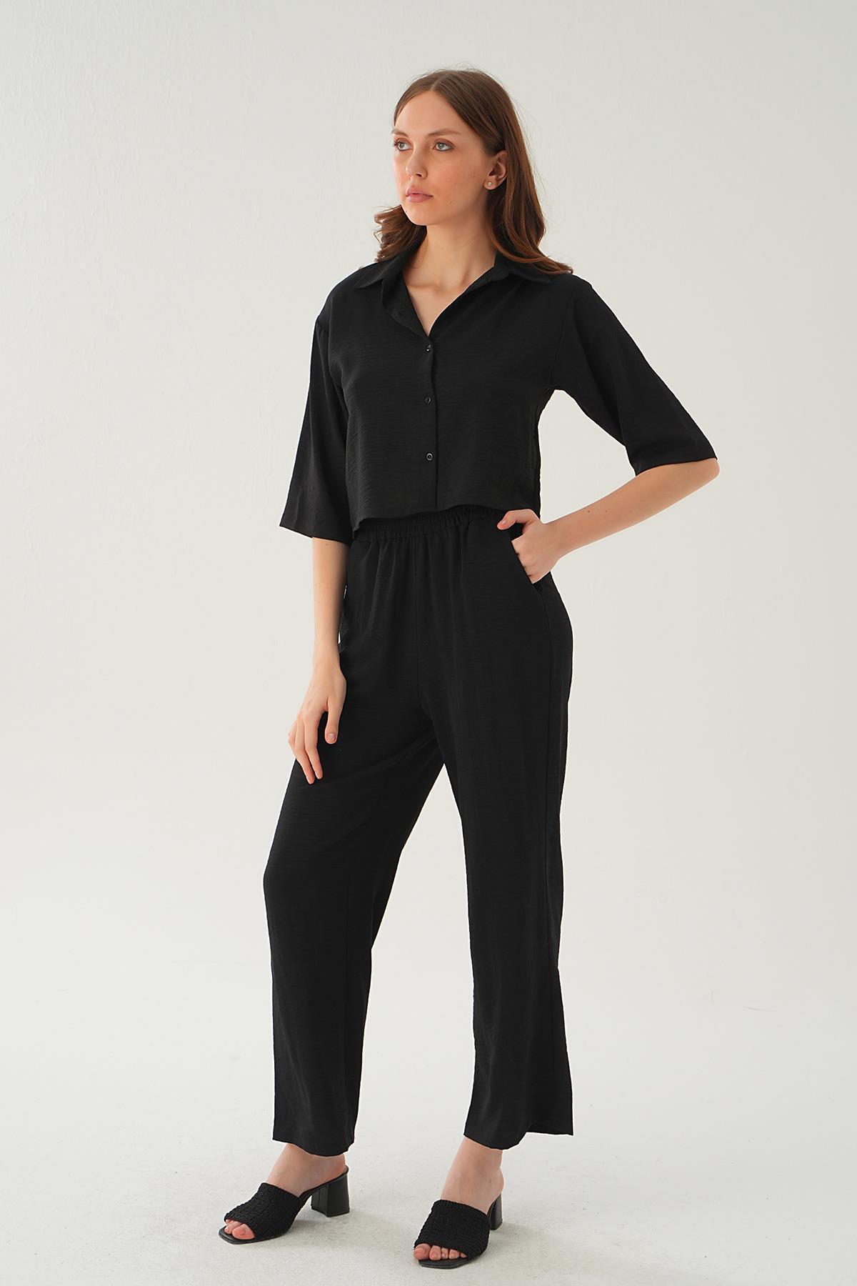 4161A Gömlek Detay Pantolon Takım Siyah 