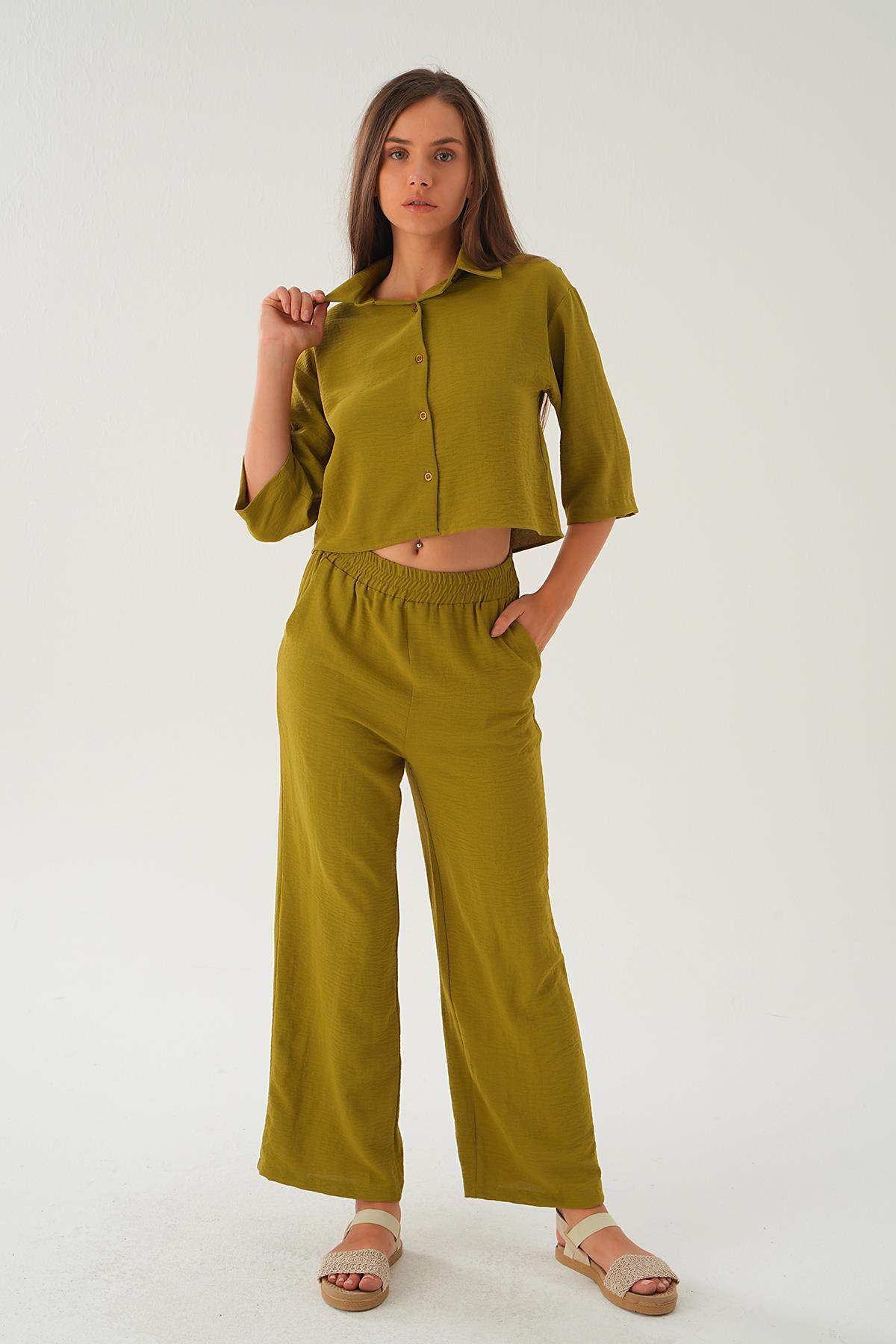 Yağ Yeşili Gömlek Detay Pantolon Takım 4161A - 1