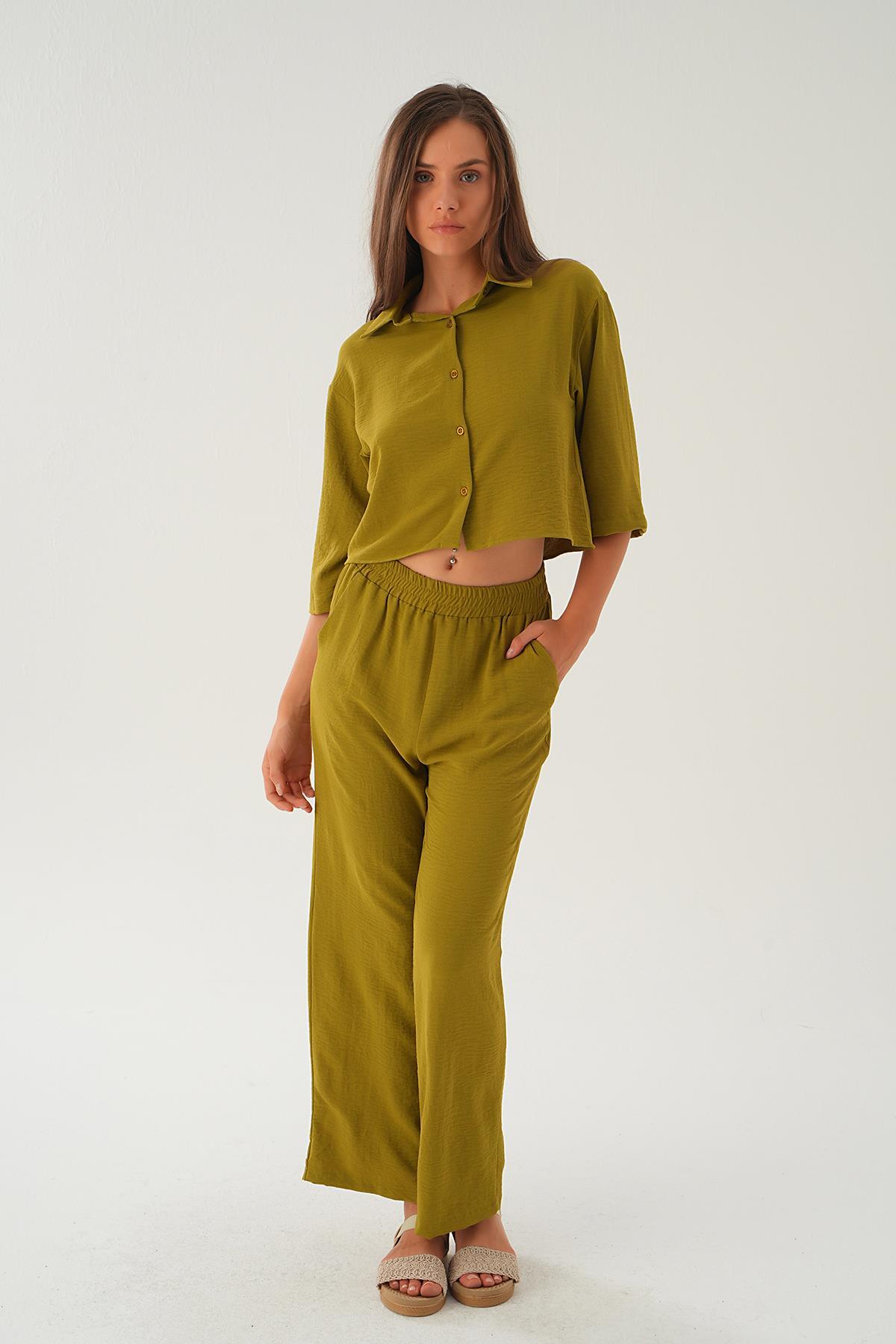 Yağ Yeşili Gömlek Detay Pantolon Takım 4161A - 2