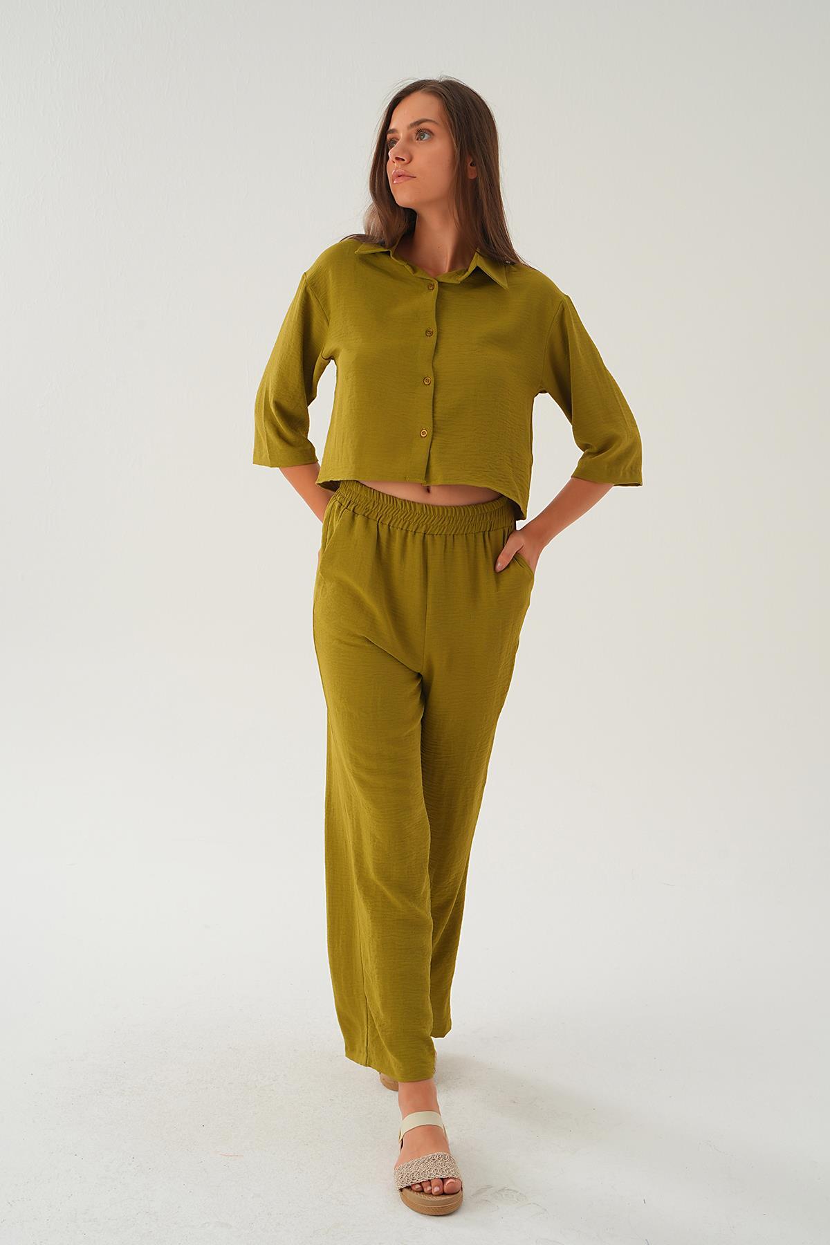 Yağ Yeşili Gömlek Detay Pantolon Takım 4161A - 3
