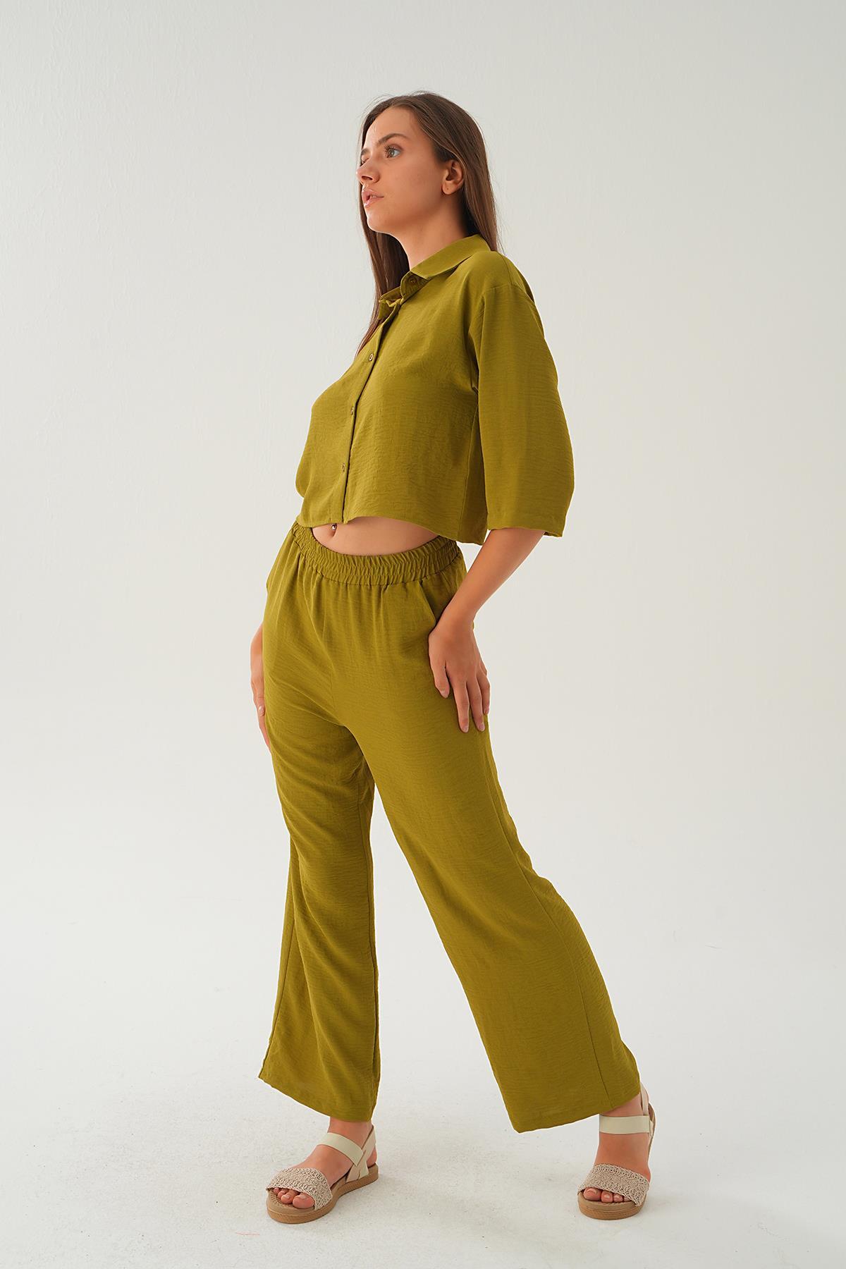 Yağ Yeşili Gömlek Detay Pantolon Takım 4161A - 4