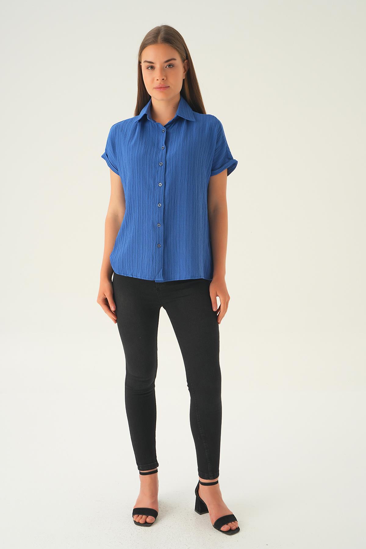 İndigo Kısa Kol Oversize Gömlek 4163A - 2