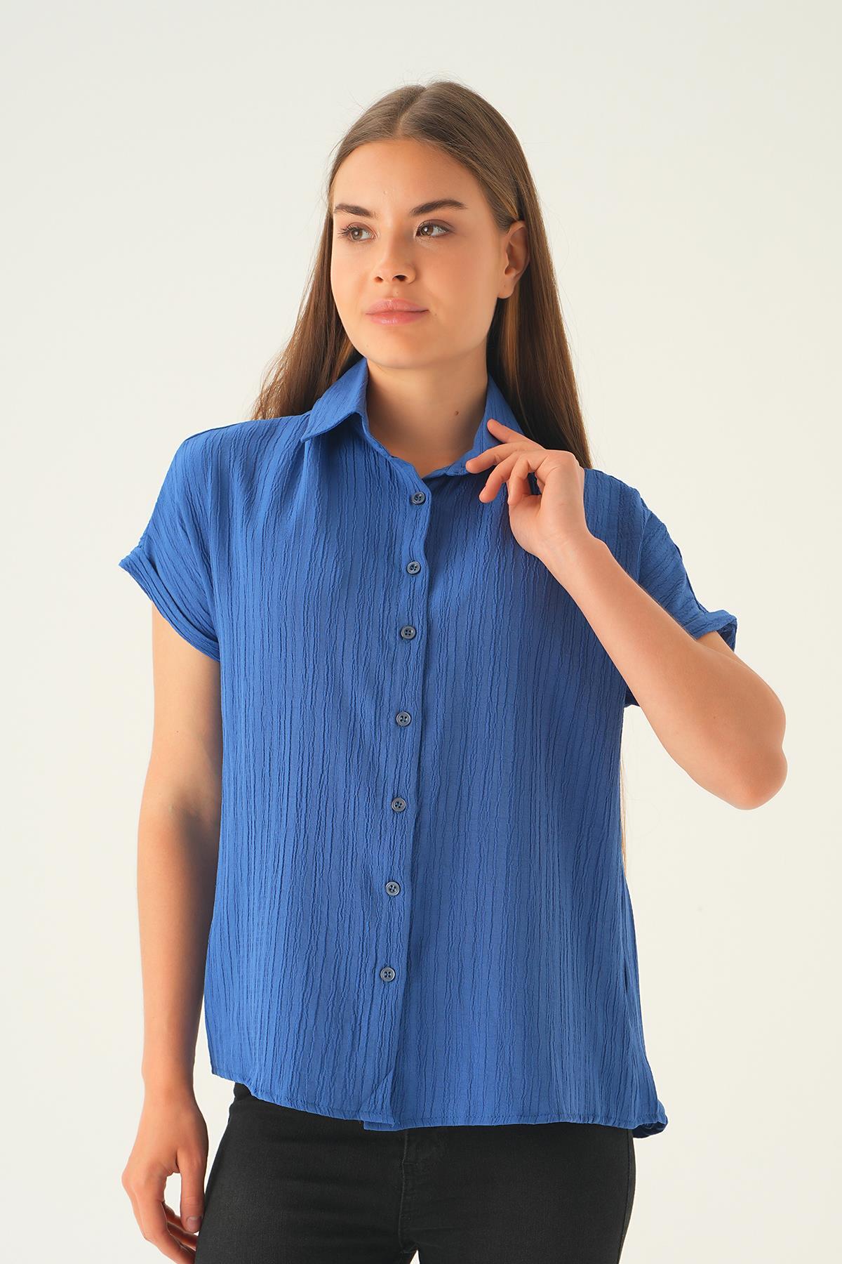 İndigo Kısa Kol Oversize Gömlek 4163A - 4