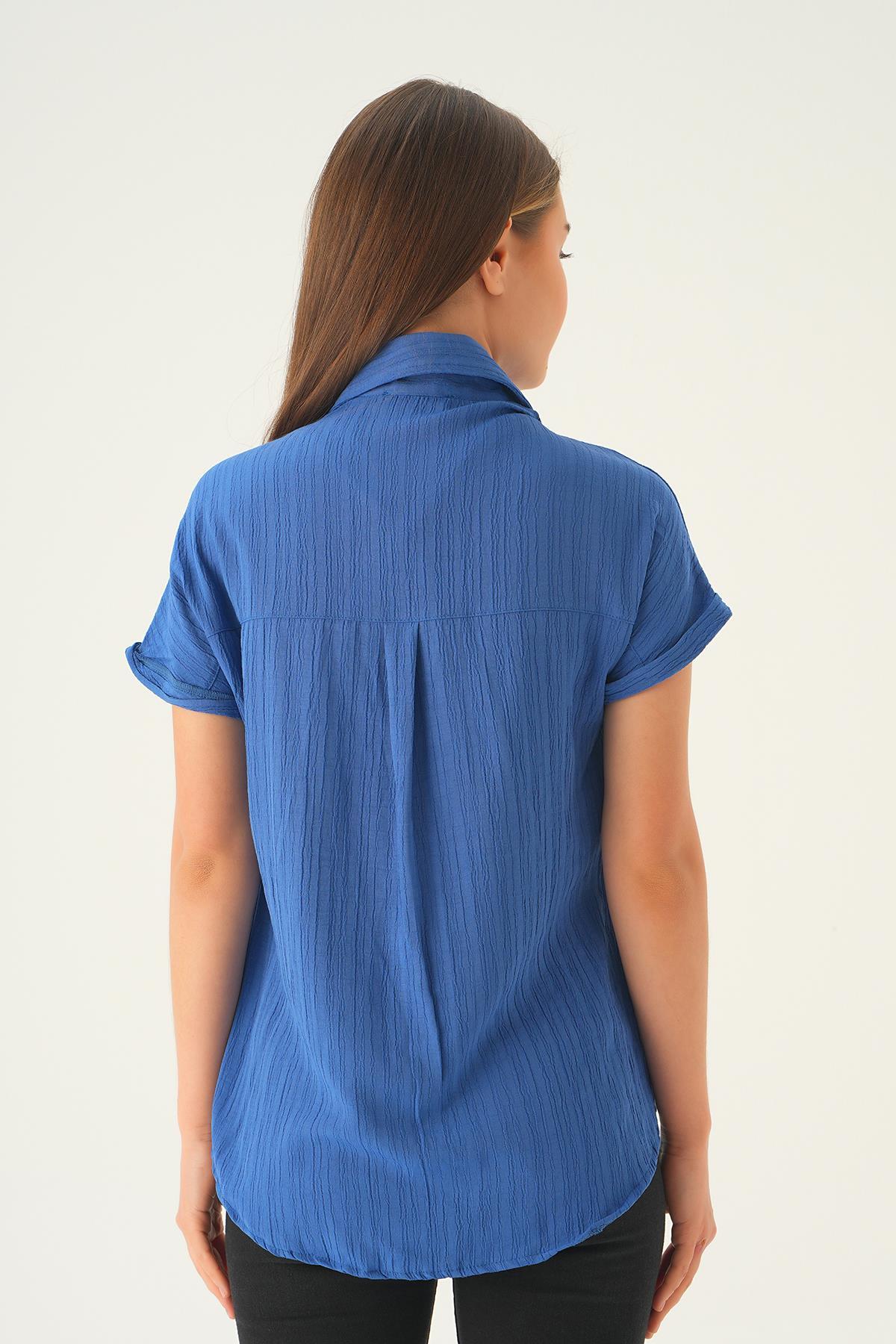İndigo Kısa Kol Oversize Gömlek 4163A - 5