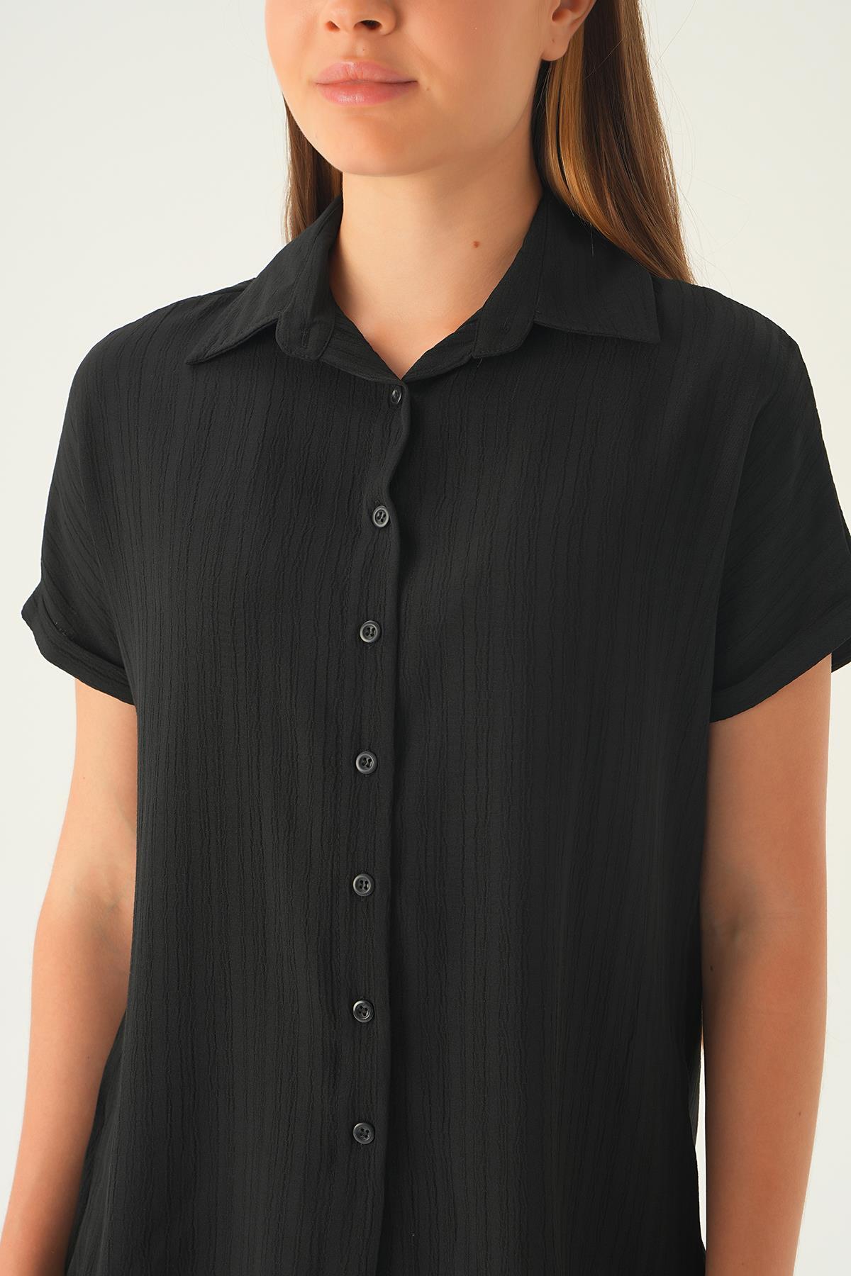 Siyah Kısa Kol Oversize Gömlek 4163A - 6