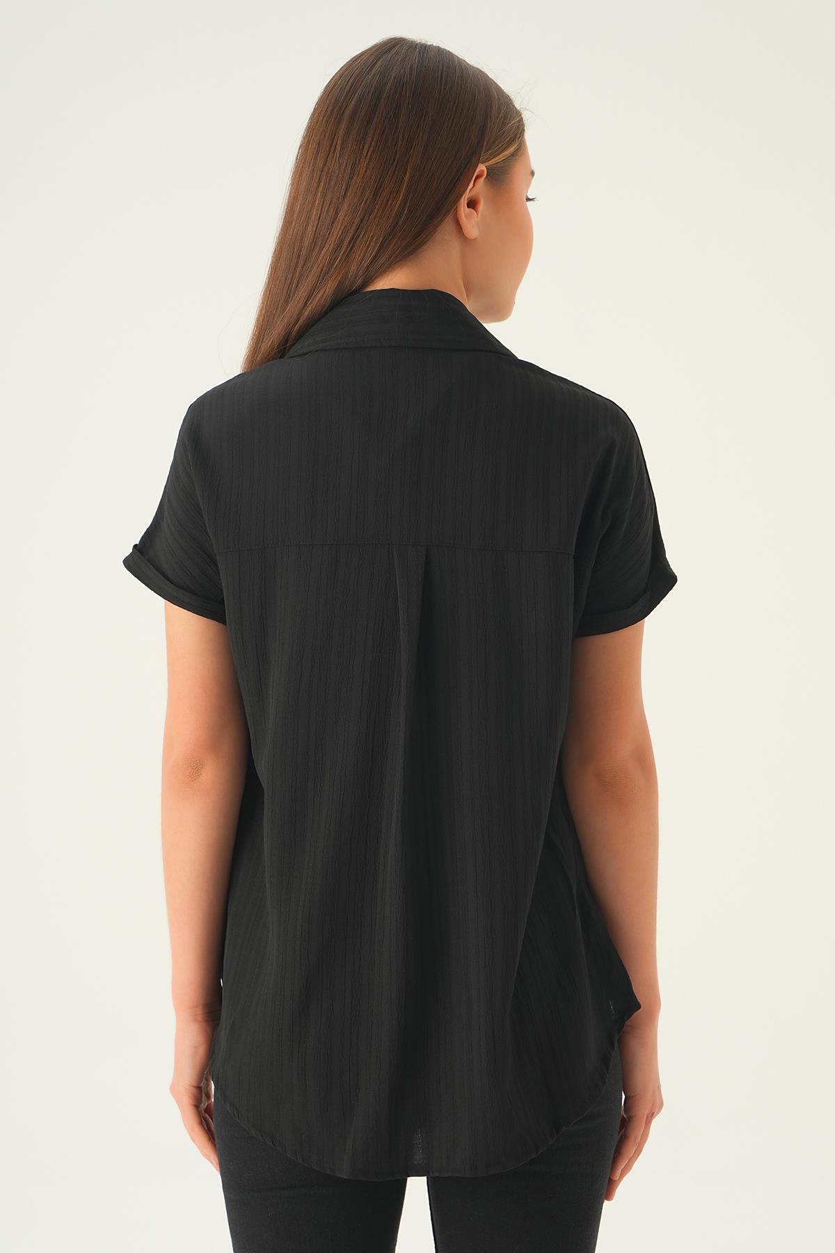 Siyah Kısa Kol Oversize Gömlek 4163A - 5