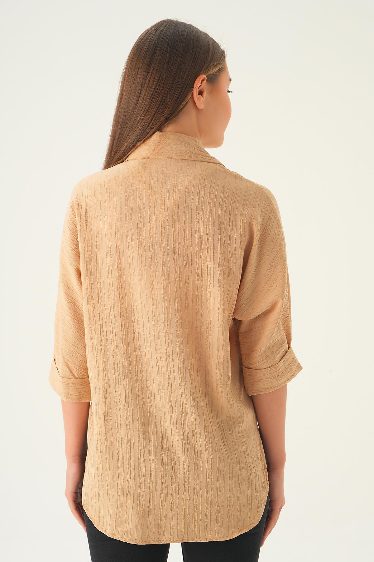 4164A Kol Katlamalı Cepli Gömlek Vizon - 5