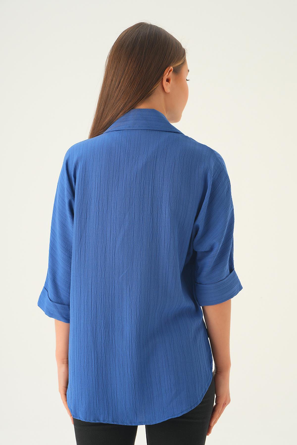 İndigo Kol Katlamalı Cepli Gömlek 4164A - 5