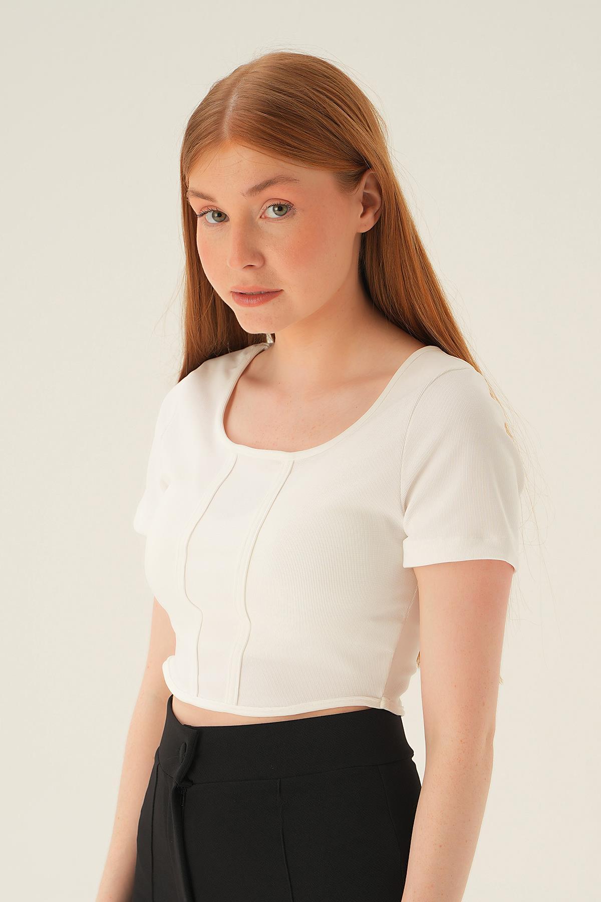 4166A Kayık Yaka Bluz Ekru - RAYS