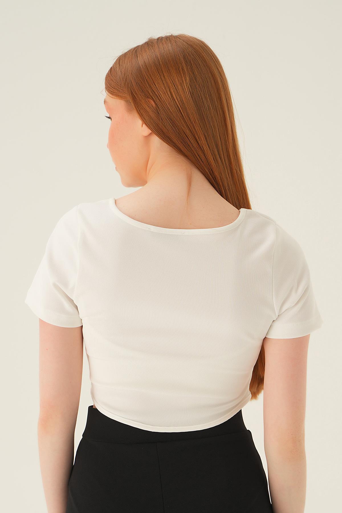 4166A Kayık Yaka Bluz Ekru - RAYS