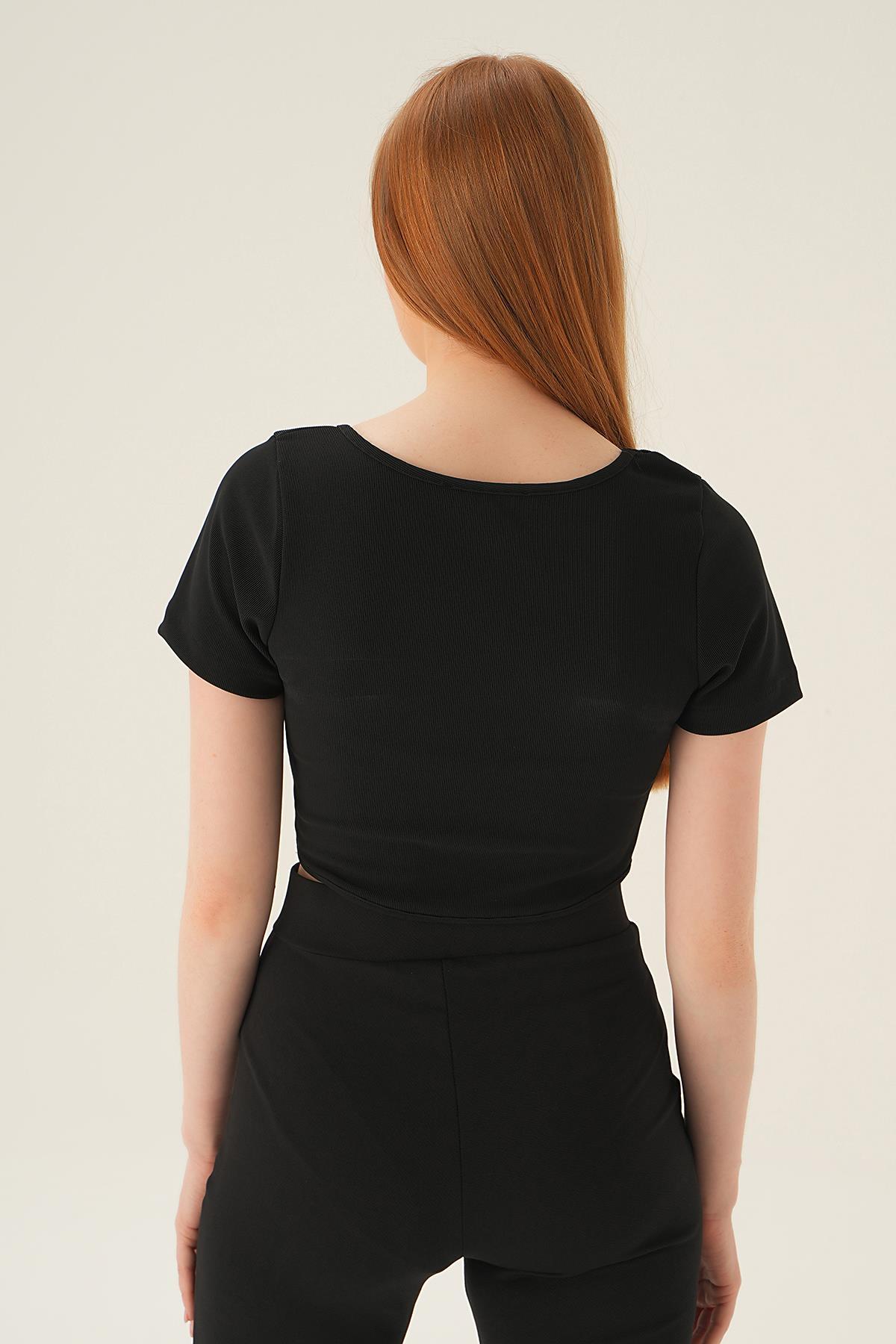 4166A Kayık Yaka Bluz Siyah - RAYS