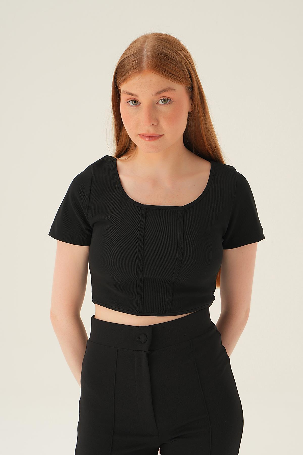 4166A Kayık Yaka Bluz Siyah - RAYS