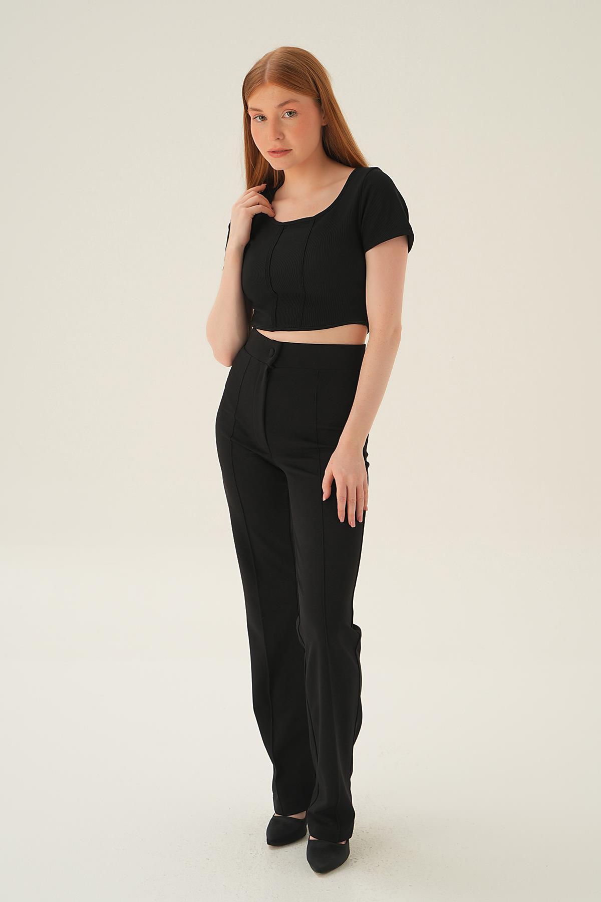 Siyah Kayık Yaka Bluz 4166A - 2