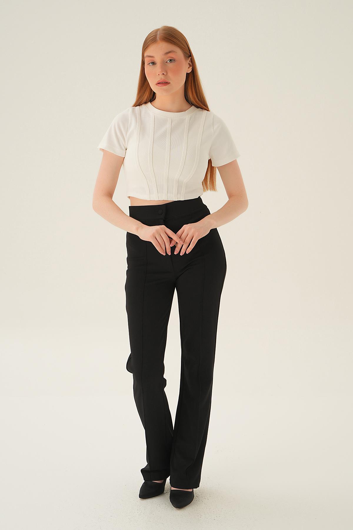 4167A Kısa Kol Çıma Detay Bluz Ekru - 6