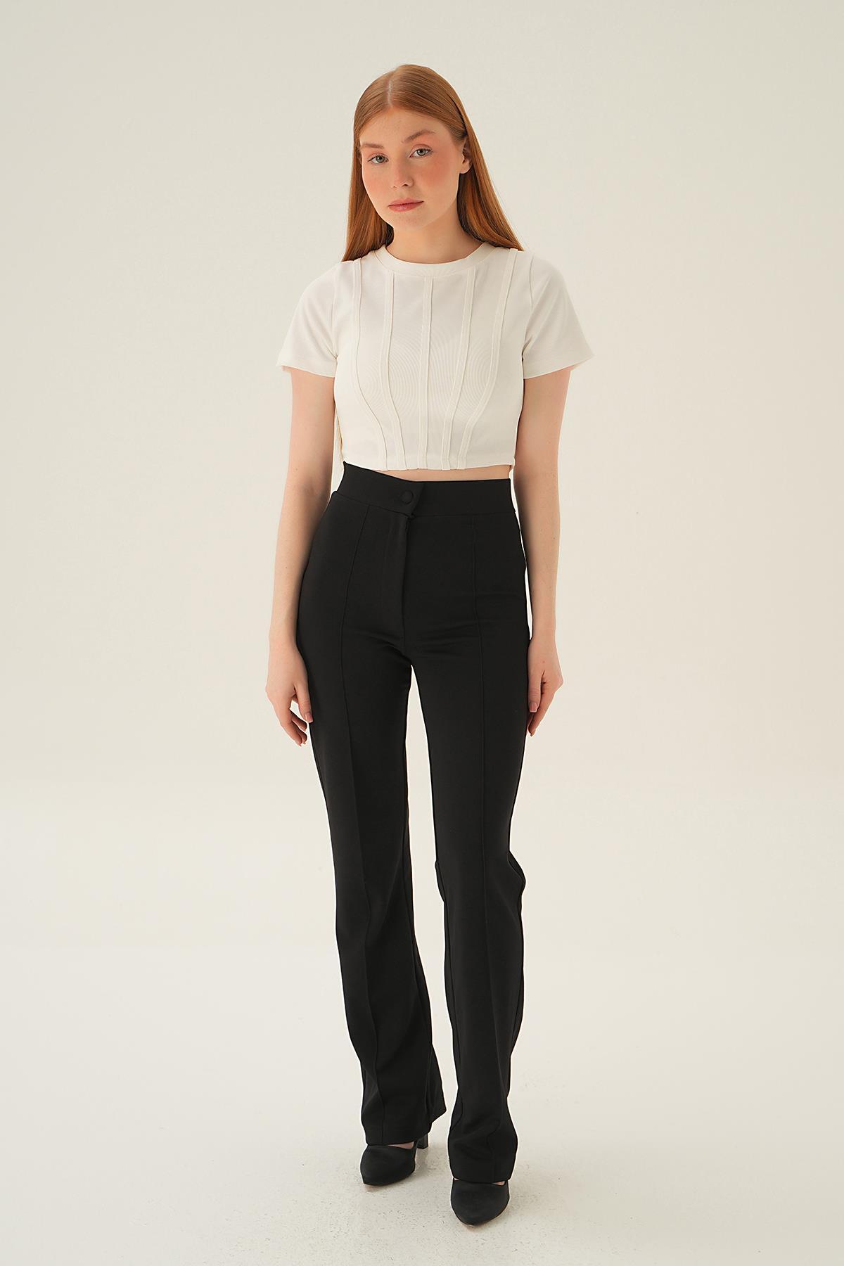 4167A Kısa Kol Çıma Detay Bluz Ekru - 5