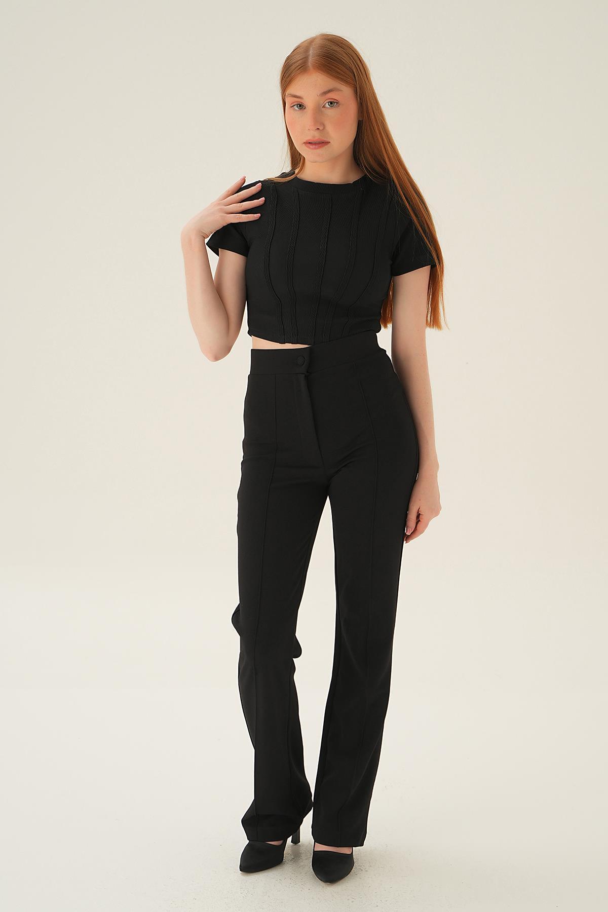 4167A Kısa Kol Çıma Detay Bluz Siyah - 6