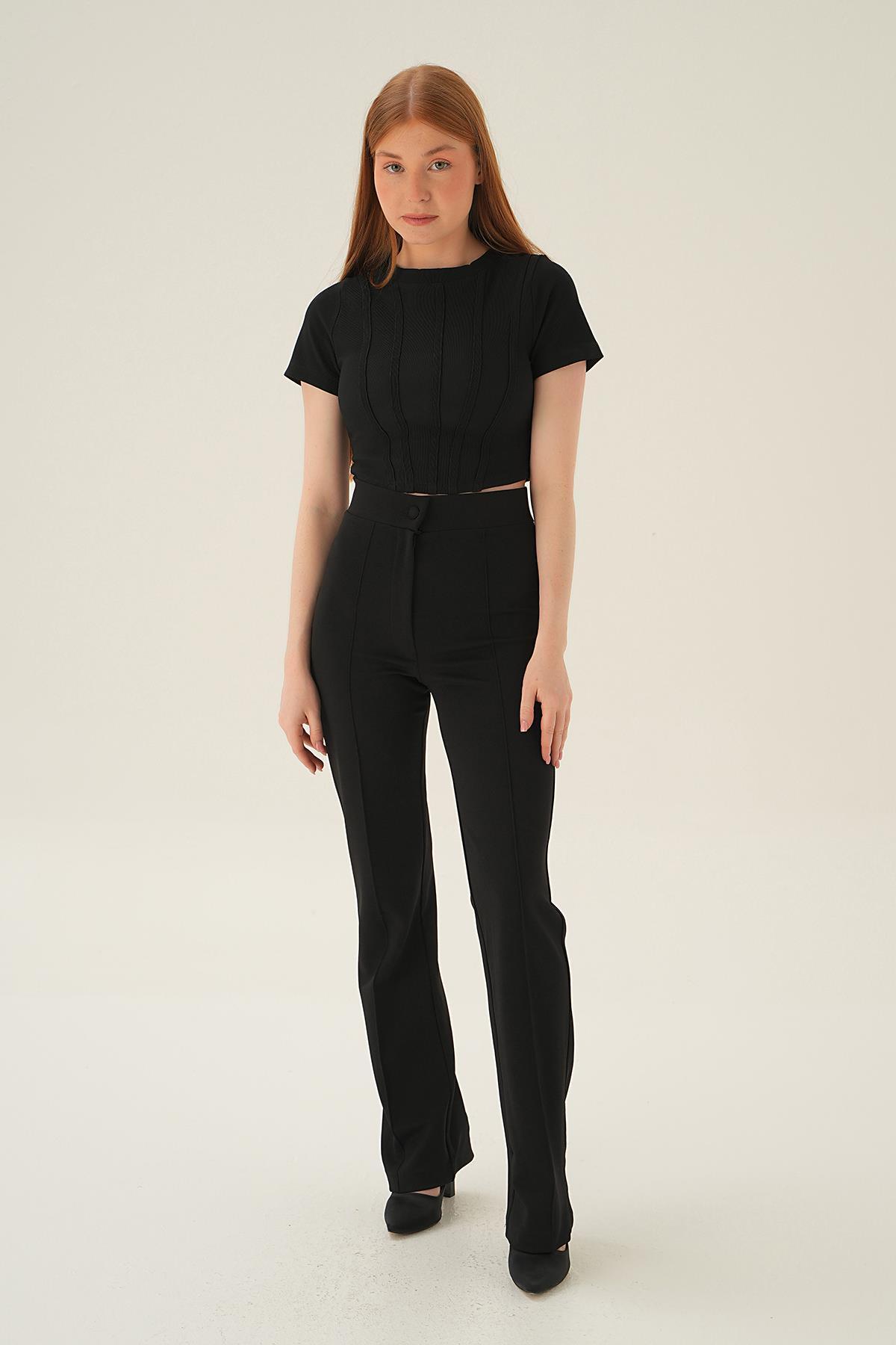 4167A Kısa Kol Çıma Detay Bluz Siyah - 5