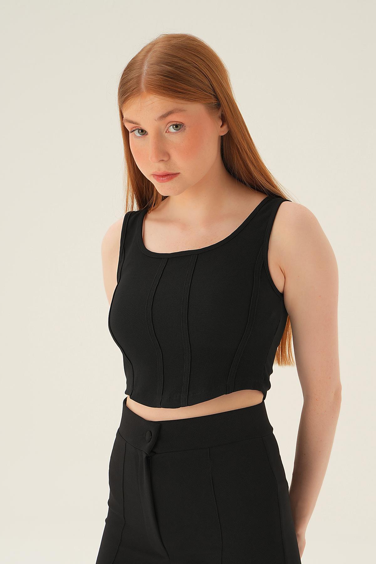 4168A Çıma Detay Bluz Siyah - RAYS