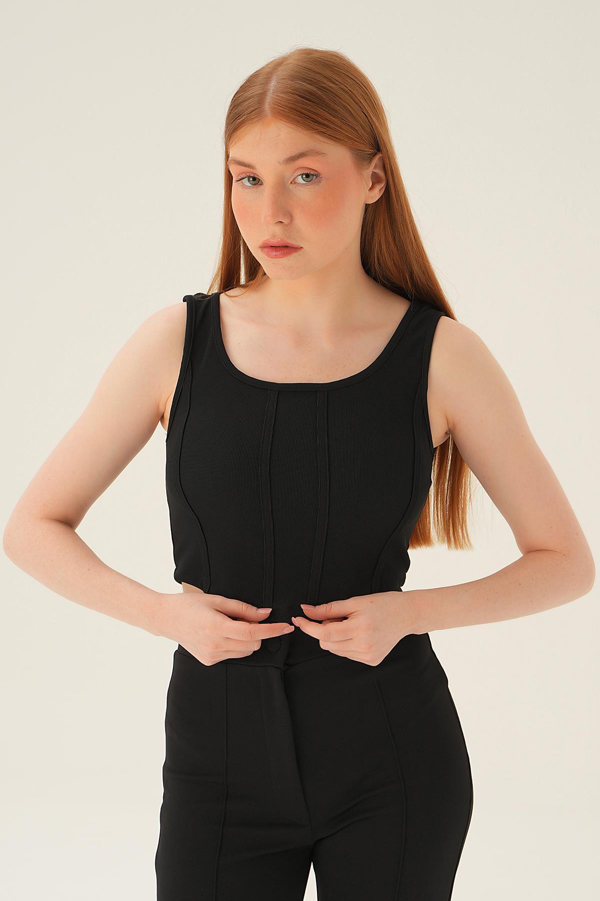 4168A Çıma Detay Bluz Siyah 