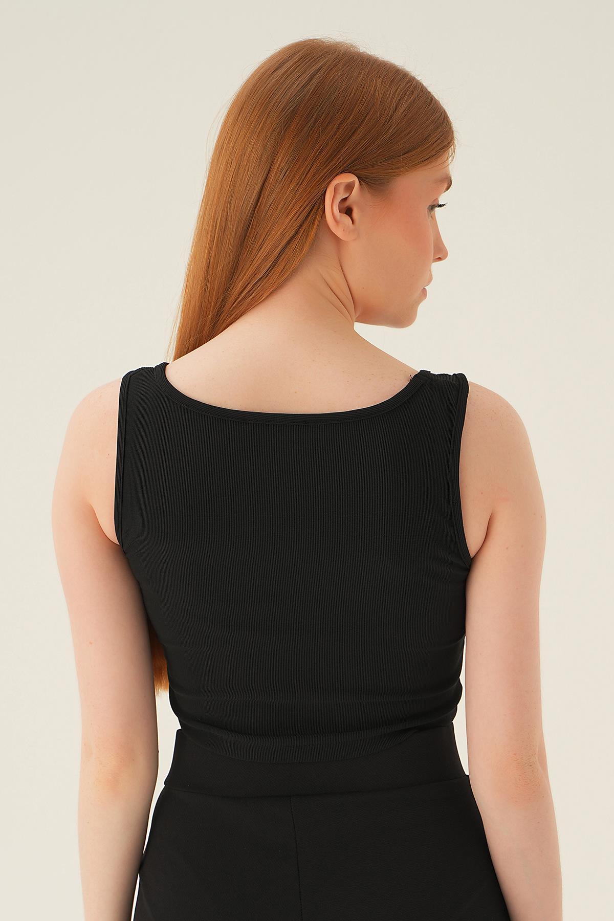 4168A Çıma Detay Bluz Siyah - 4