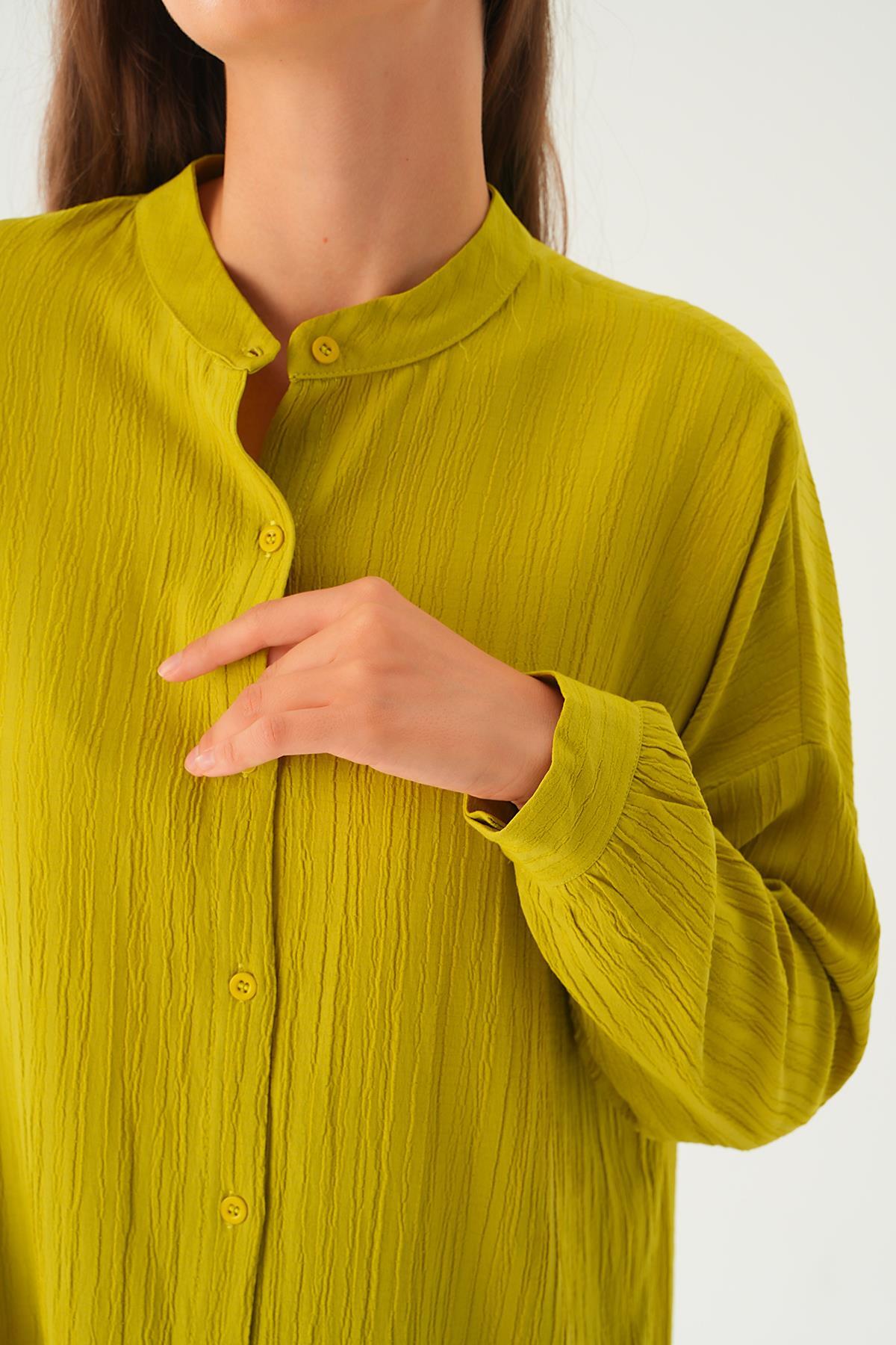 4172A Hakim Yaka Gömlek Tunik Yağ Yeşili - 6