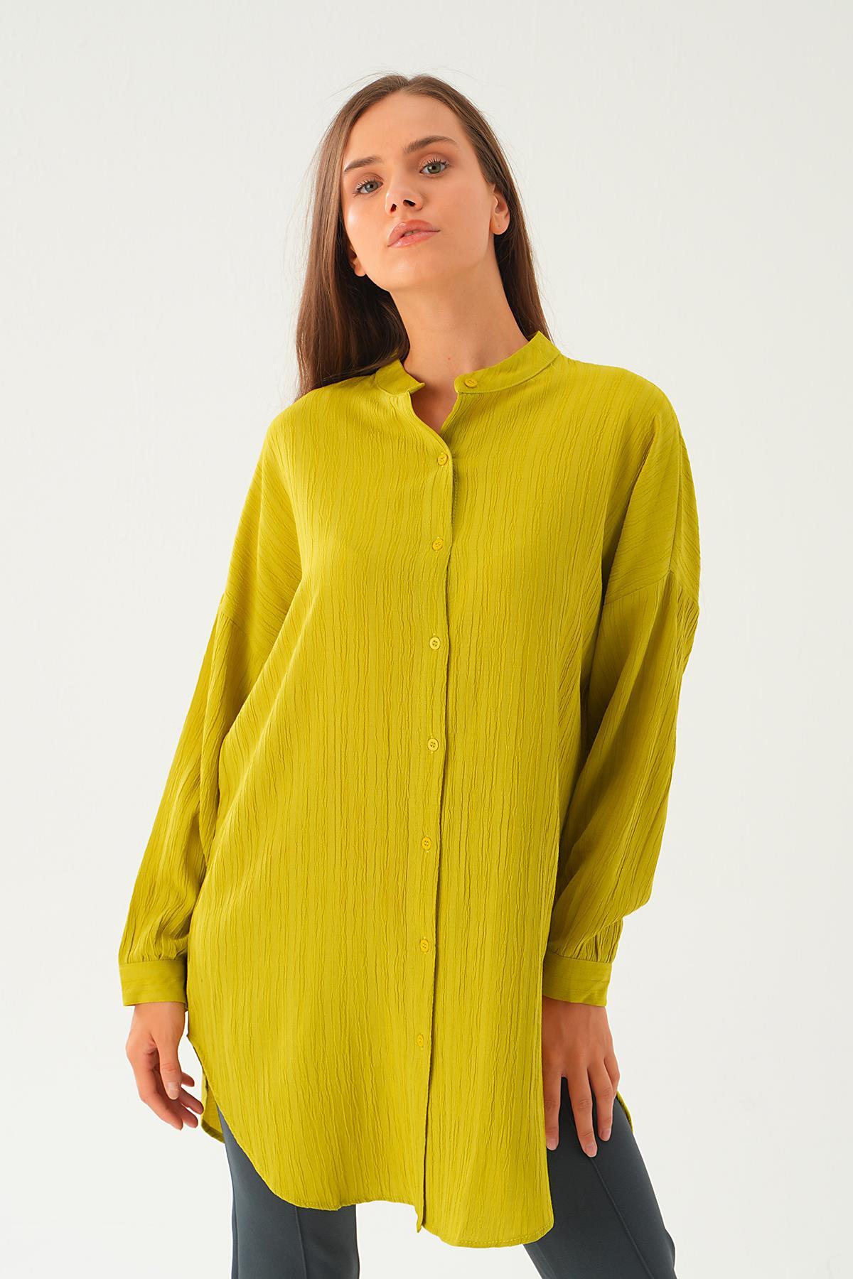 4172A Hakim Yaka Gömlek Tunik Yağ Yeşili - 2