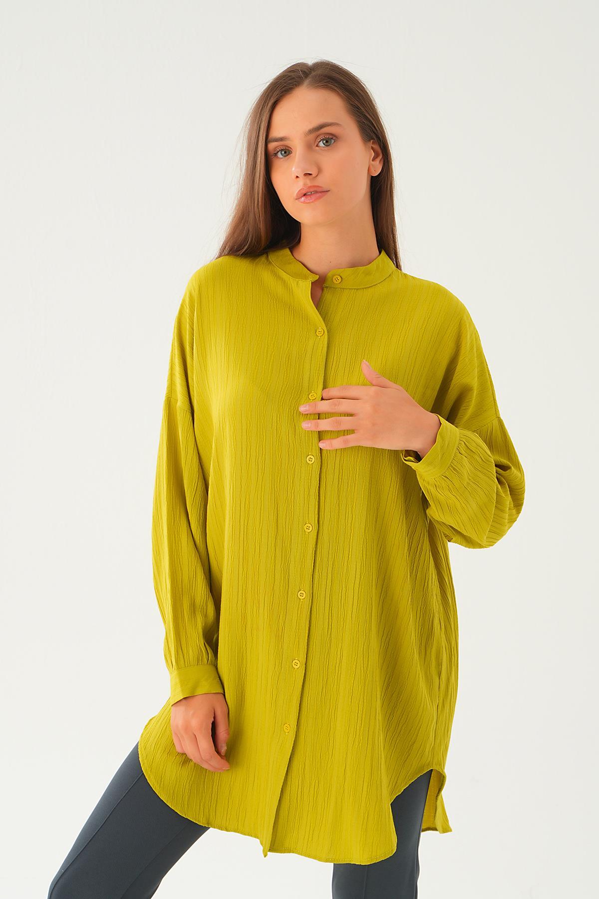 4172A Hakim Yaka Gömlek Tunik Yağ Yeşili - 3