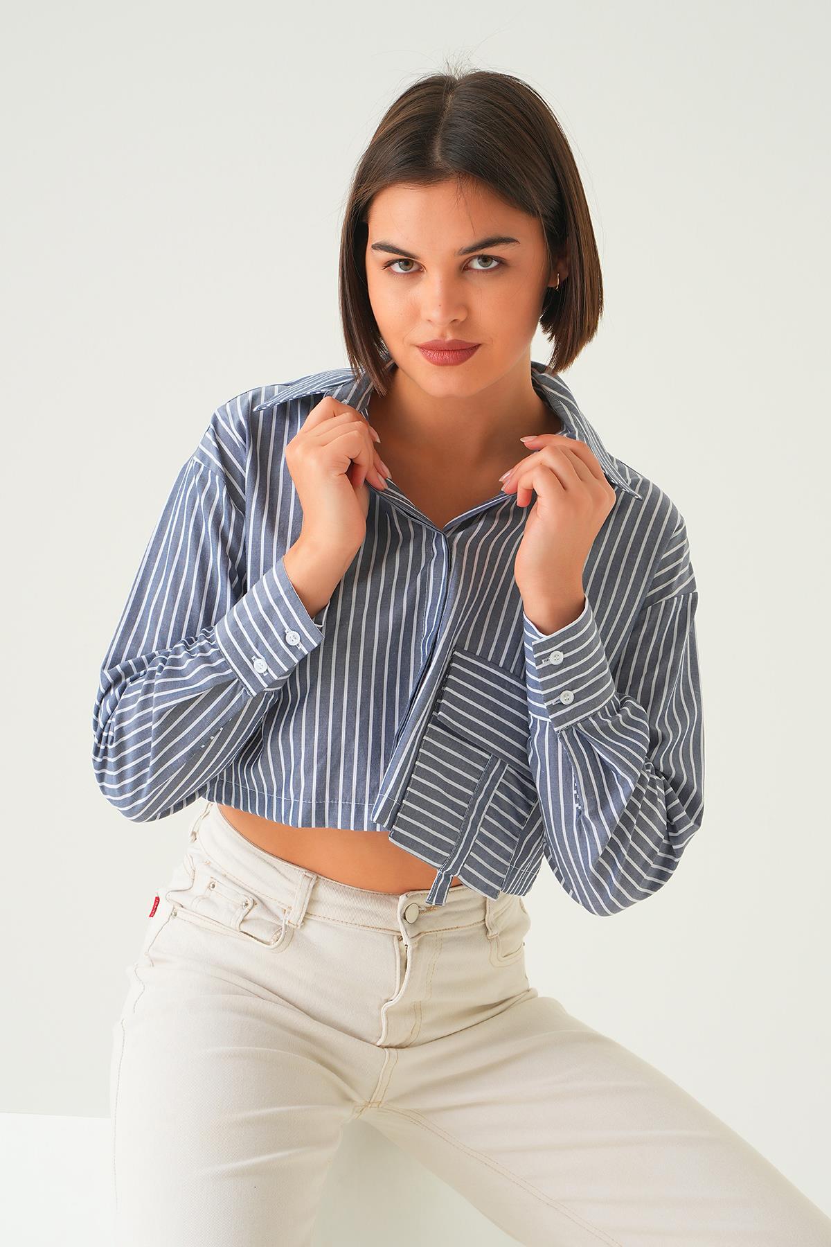 Laci Cepli Crop Gömlek 4182A 