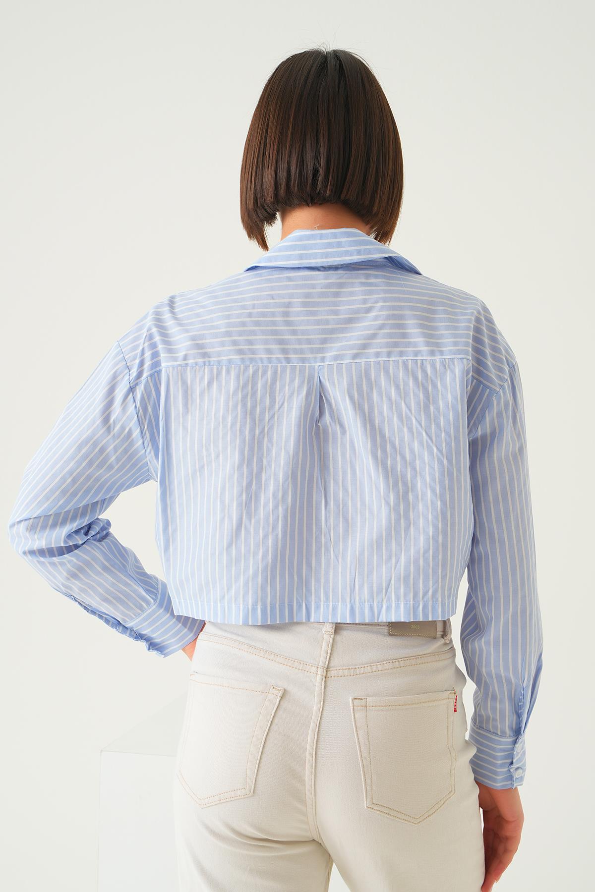 Mavi Cepli Crop Gömlek 4182A - 2