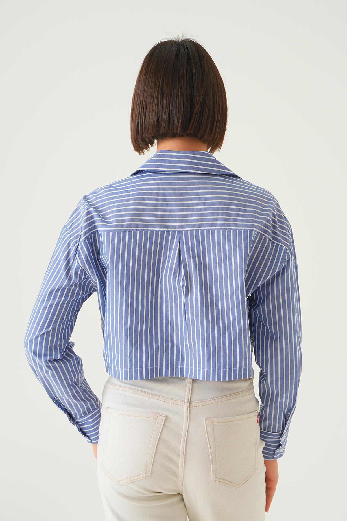 4182A Cepli Crop Gömlek Saks - 2