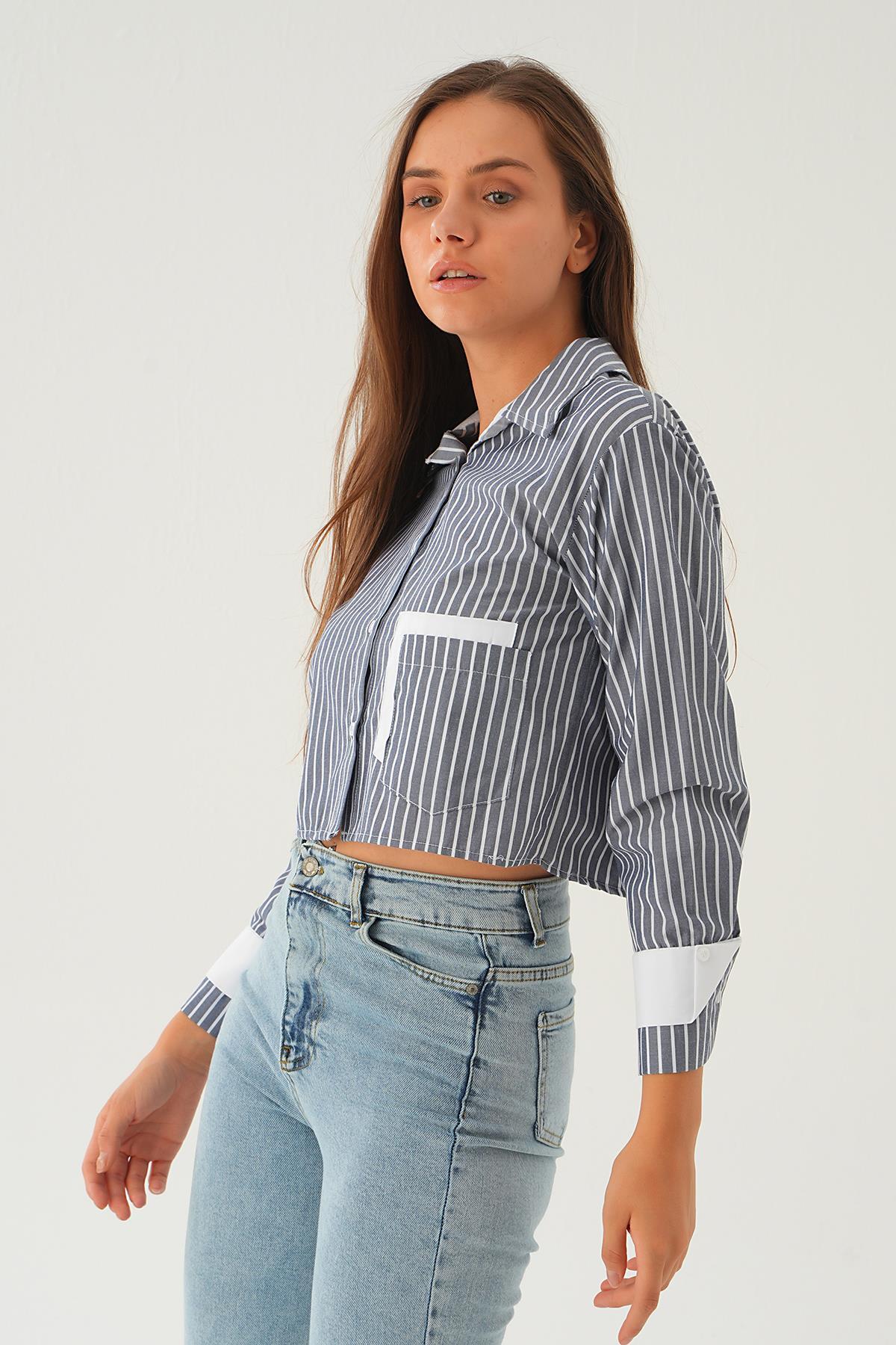 4183A Kol Manşet Detay Crop Gömlek Laci 