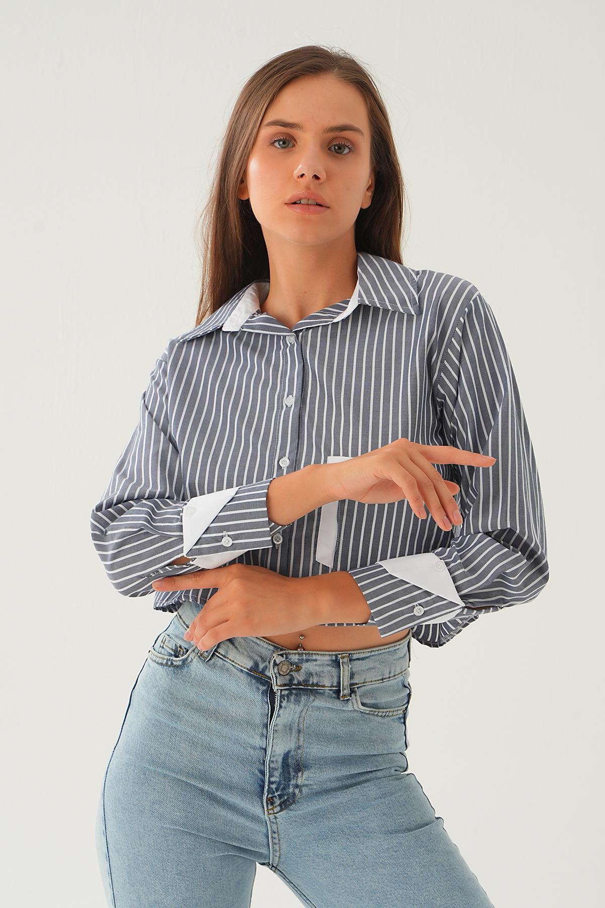 Laci Kol Manşet Detay Crop Gömlek 4183A - 2