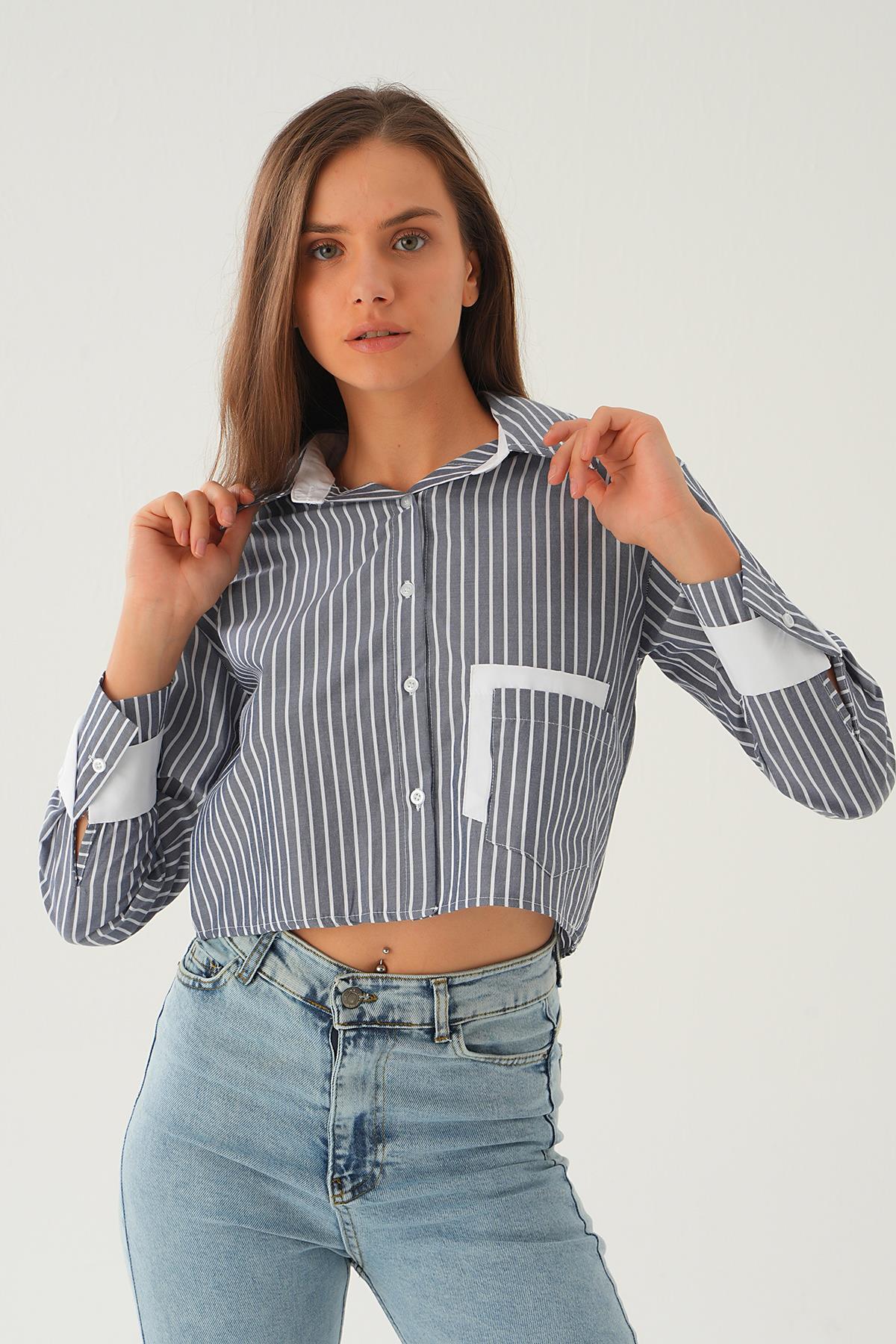 Laci Kol Manşet Detay Crop Gömlek 4183A - 5