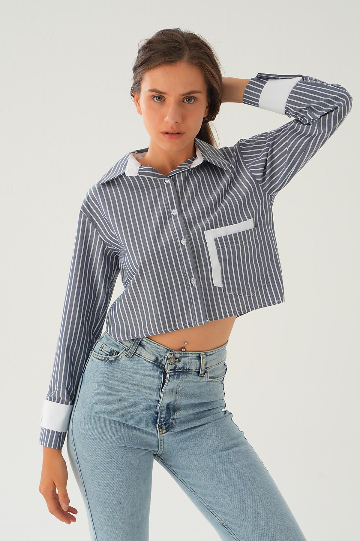 Laci Kol Manşet Detay Crop Gömlek 4183A - 6