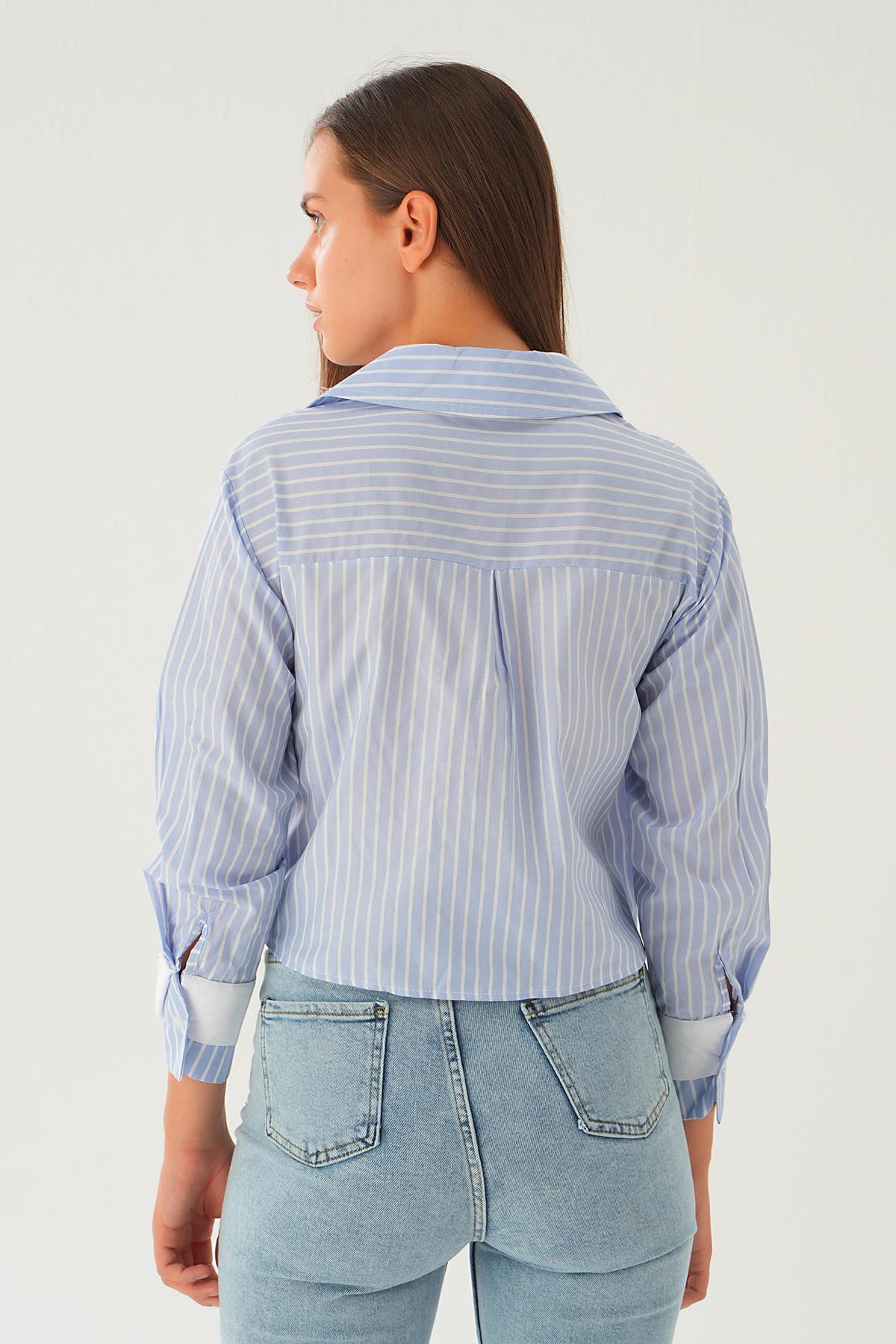 Saks Kol Manşet Detay Crop Gömlek 4183A - 3