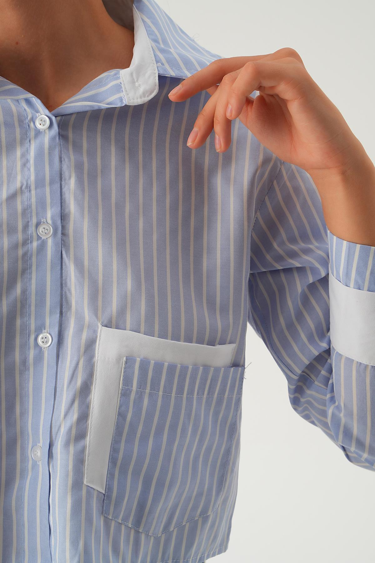 Saks Kol Manşet Detay Crop Gömlek 4183A - 4