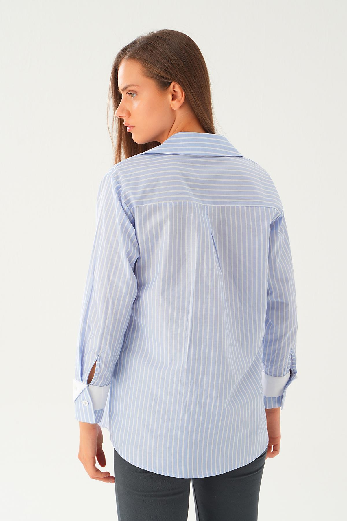 Saks Kol Manşet Detay Uzun Gömlek 4184A - 3